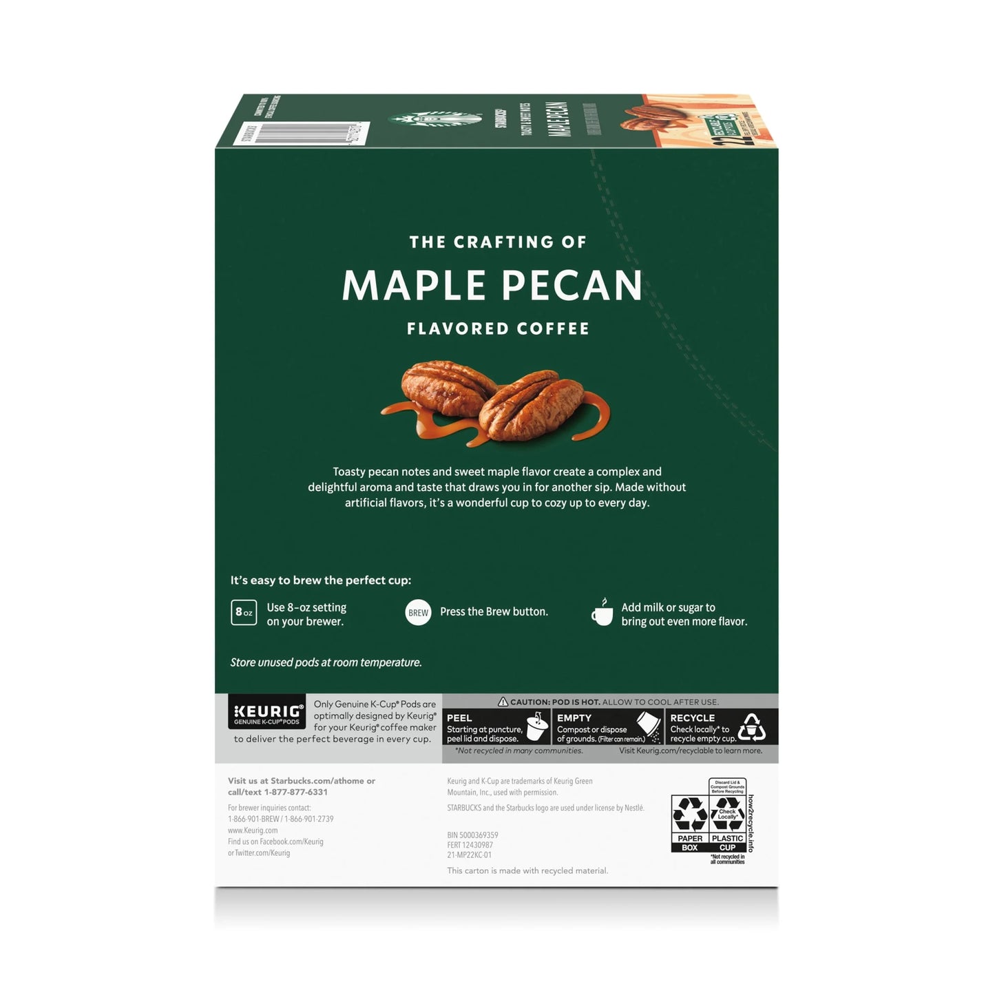 Starbucks Maple Pecan, Hot or Iced Coffee, Flavored K-Cup Coffee Pods, 22 Count