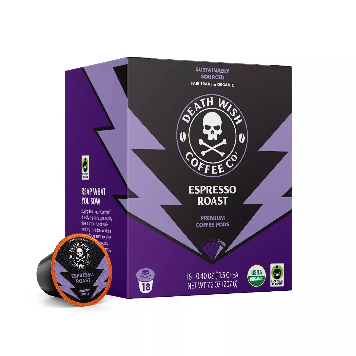 Death Wish Coffee Organic and Fair Trade Espresso Roast Single-Serve Coffee Pods 18Ct/7.2Oz