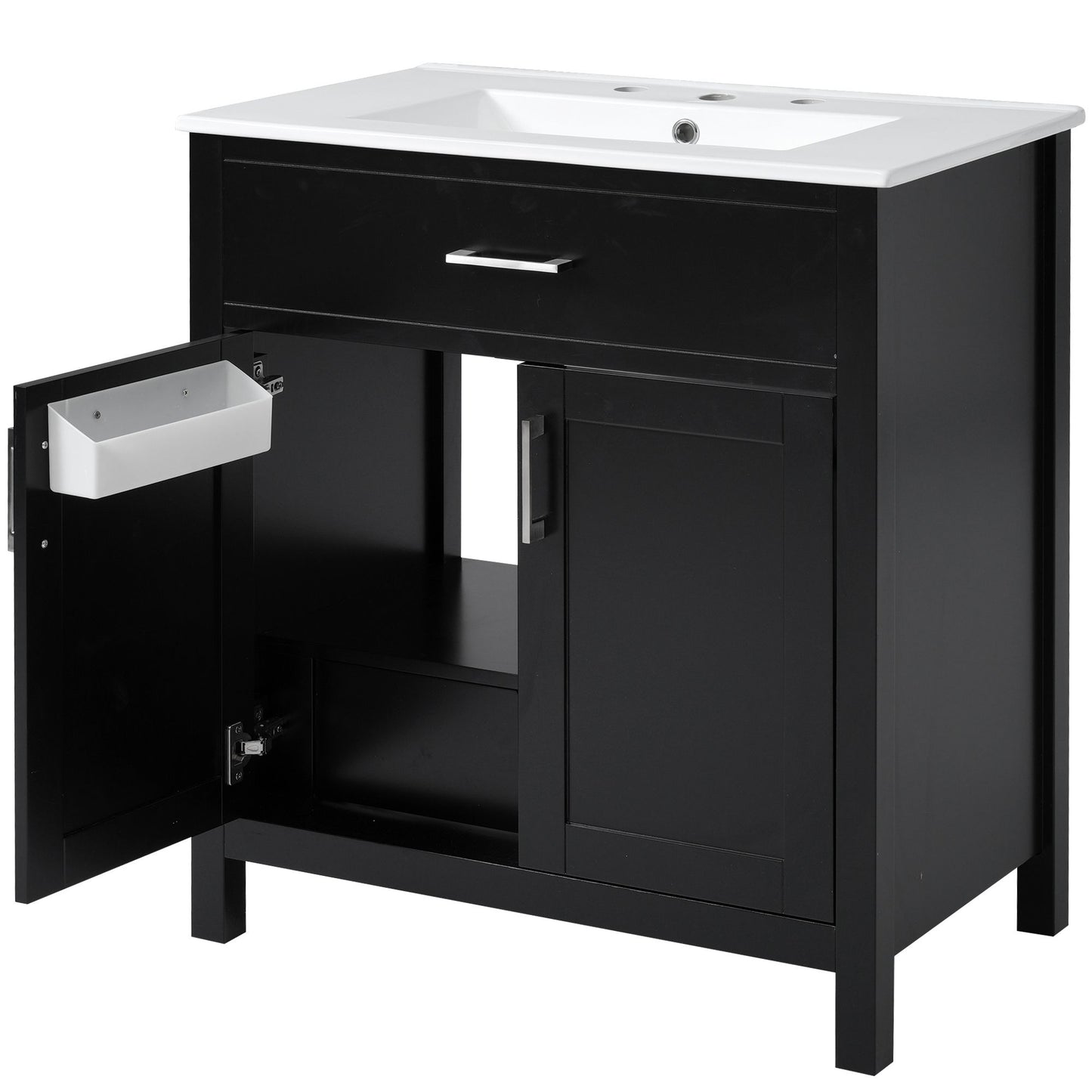 30-Inch Bathroom Vanity with Ceramic Sink and Ample Storage, Black