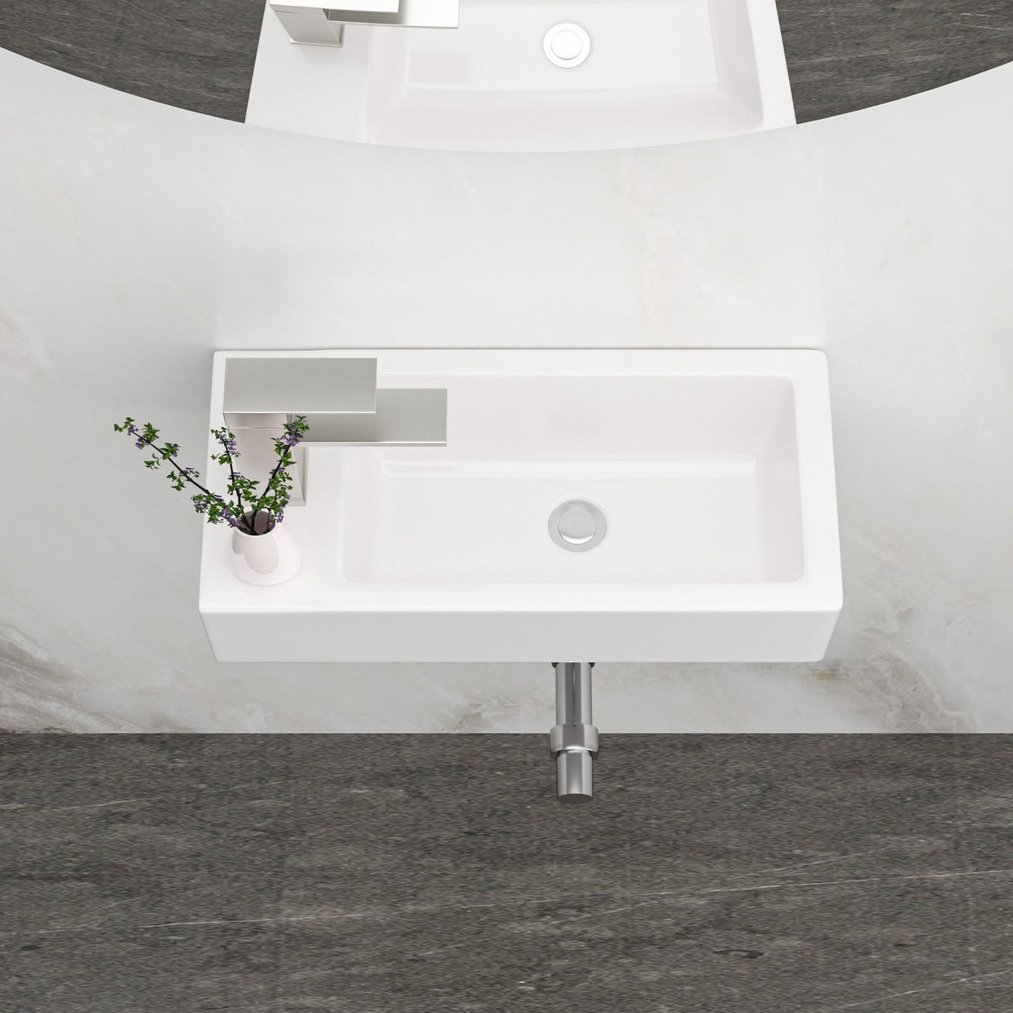 14.57x7.28 Inch White Ceramic Rectangle Wall Mount Bathroom Sink