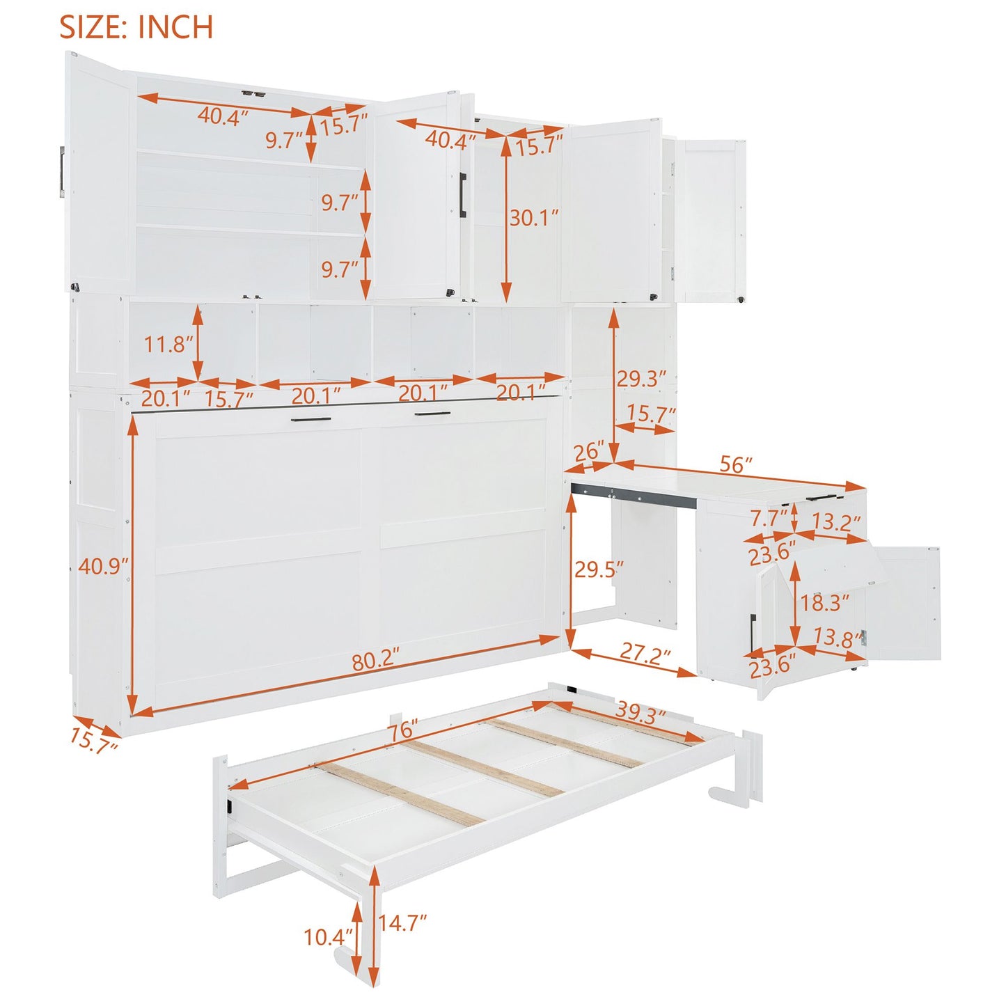 Twin Size Murphy Bed Wall Bed with Closet