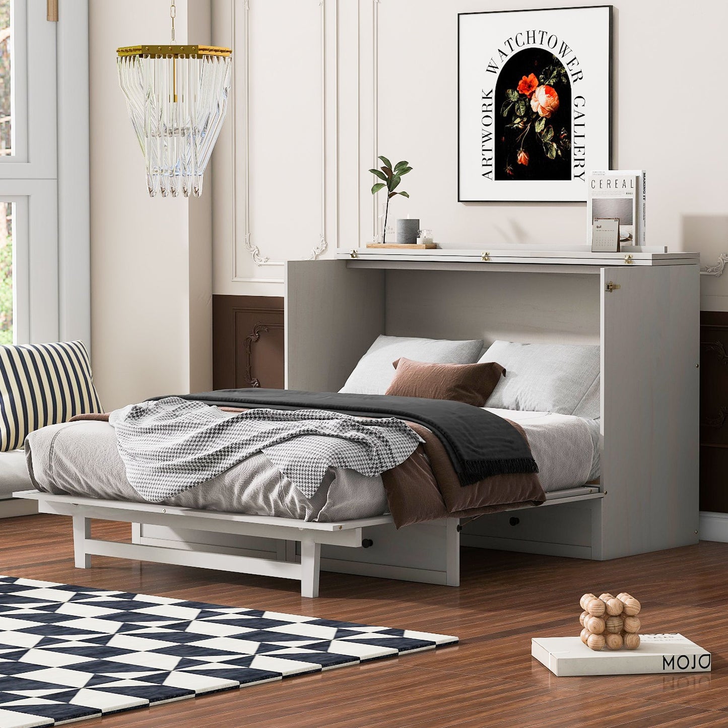 Queen Size Murphy Bed with Large Drawers & USB Ports