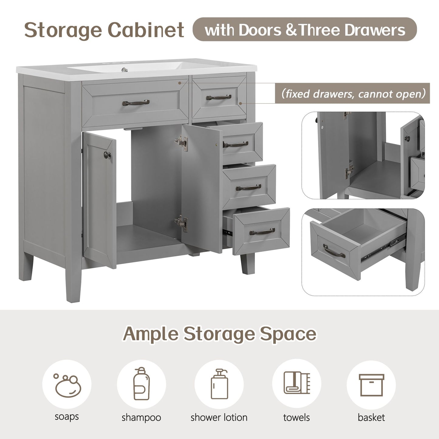 36" Bathroom Vanity without Sink