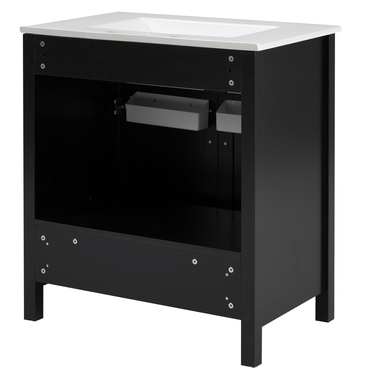 30-Inch Bathroom Vanity with Ceramic Sink and Ample Storage, Black