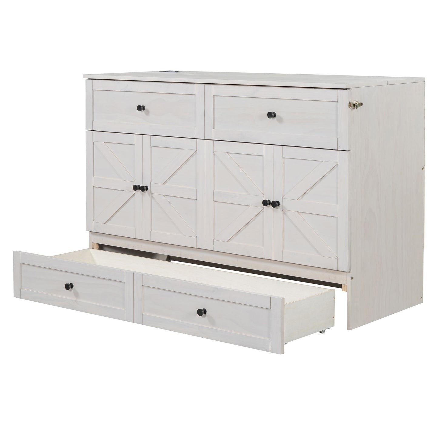 Queen Size Murphy Bed with Large Drawers & USB Ports