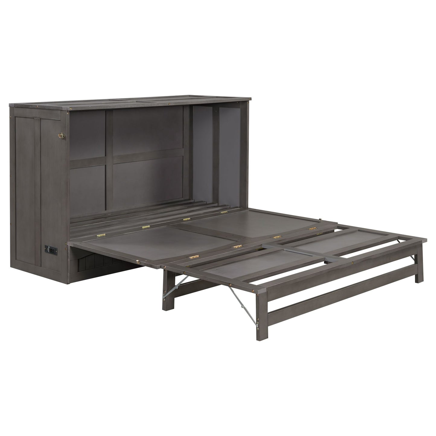 Queen Size Murphy Bed with Built-In Charging Station, Antique Grey