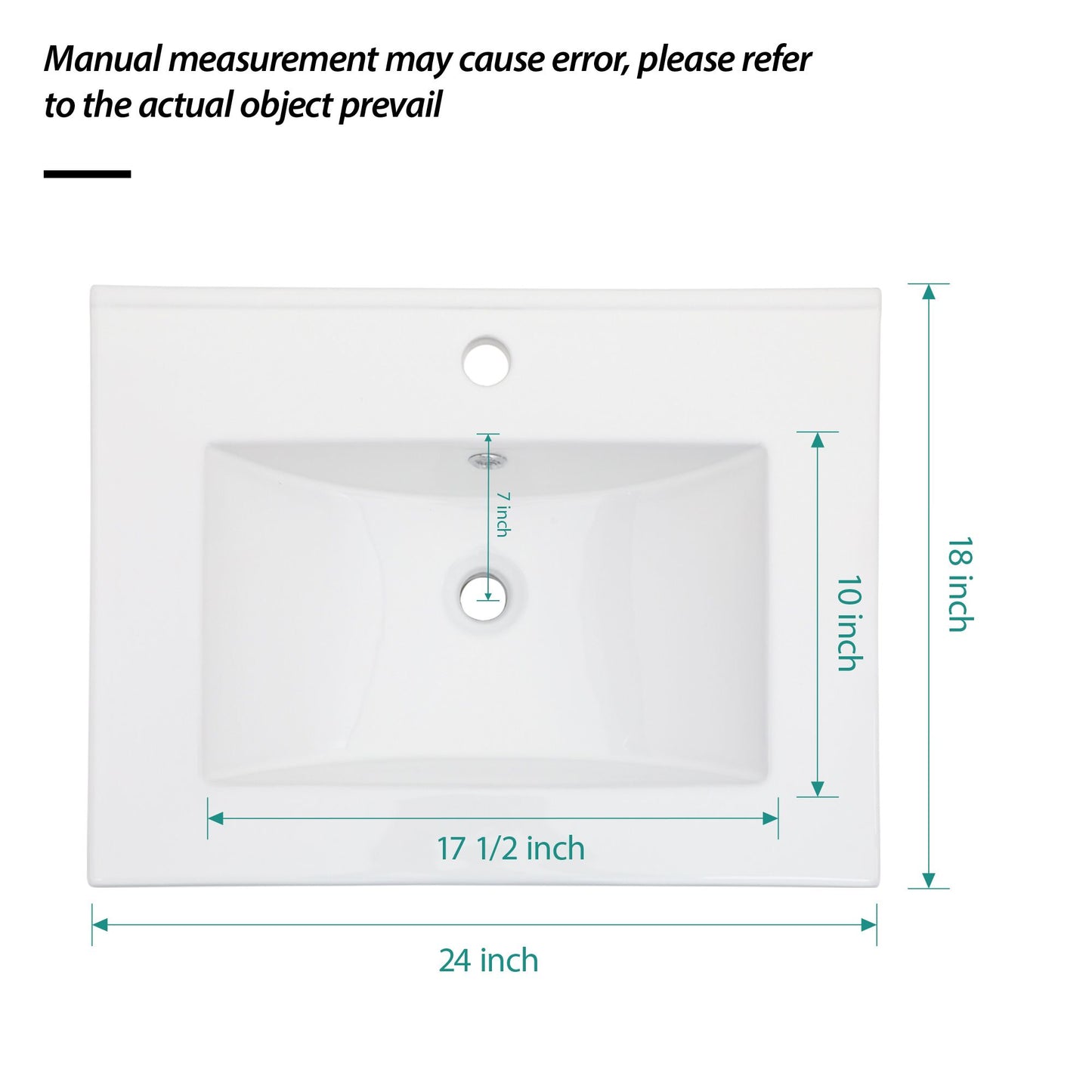 24"x18" White Rectangular Single Vanity Top