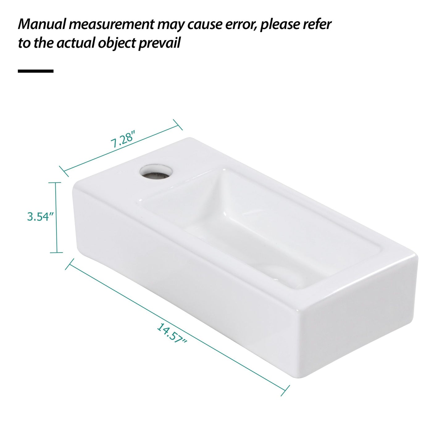 14.57x7.28 Inch White Ceramic Rectangle Wall Mount Bathroom Sink