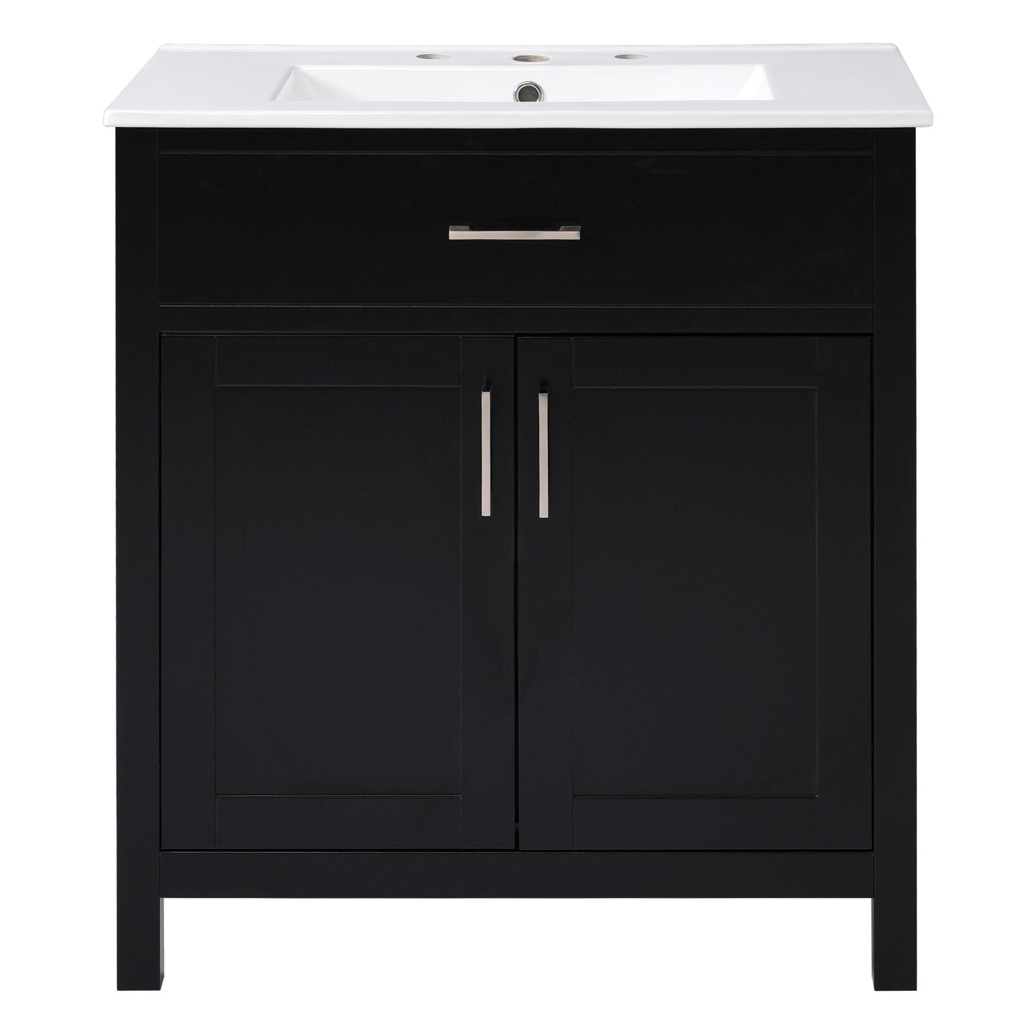 30-Inch Bathroom Vanity with Ceramic Sink and Ample Storage, Black