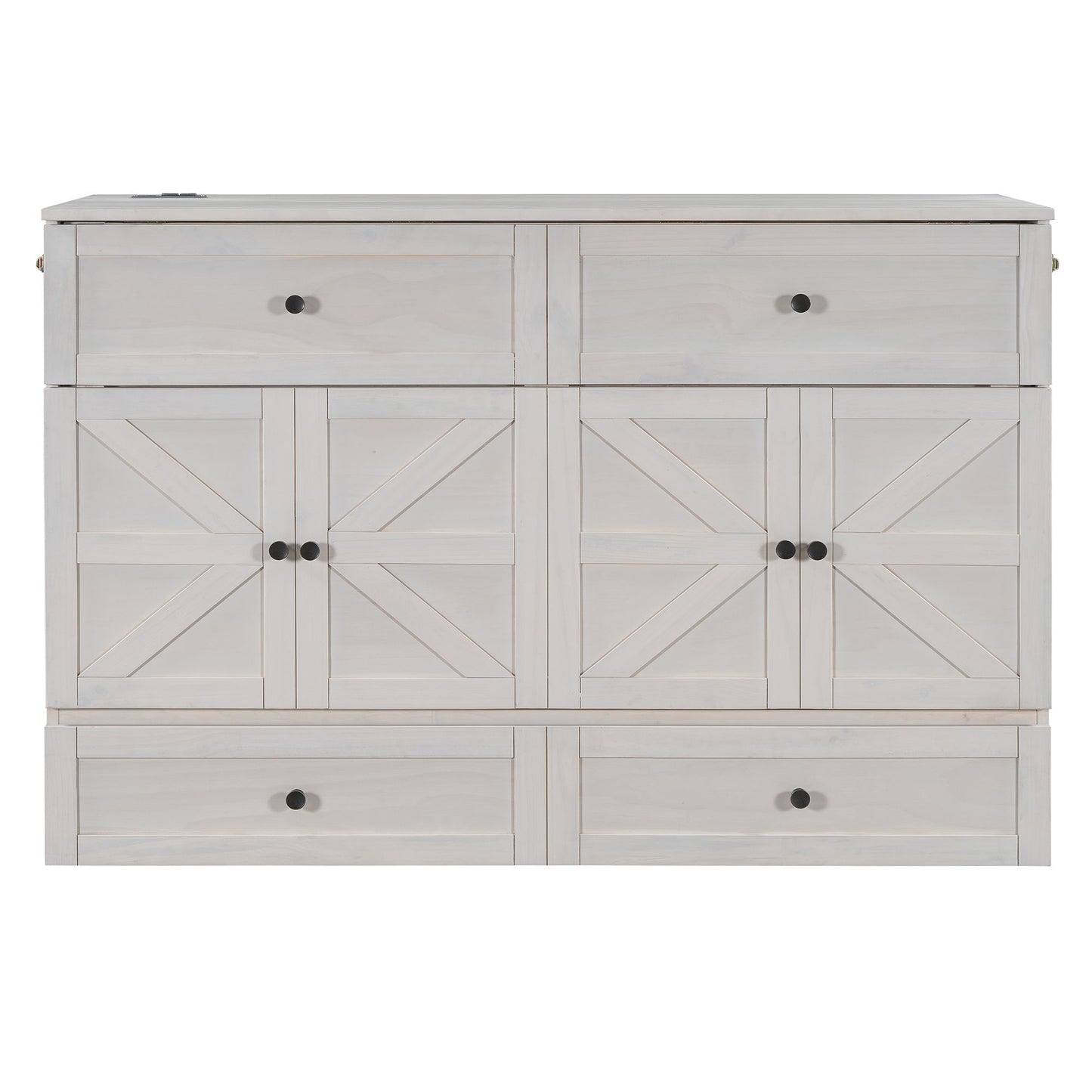 Queen Size Murphy Bed with Large Drawers & USB Ports