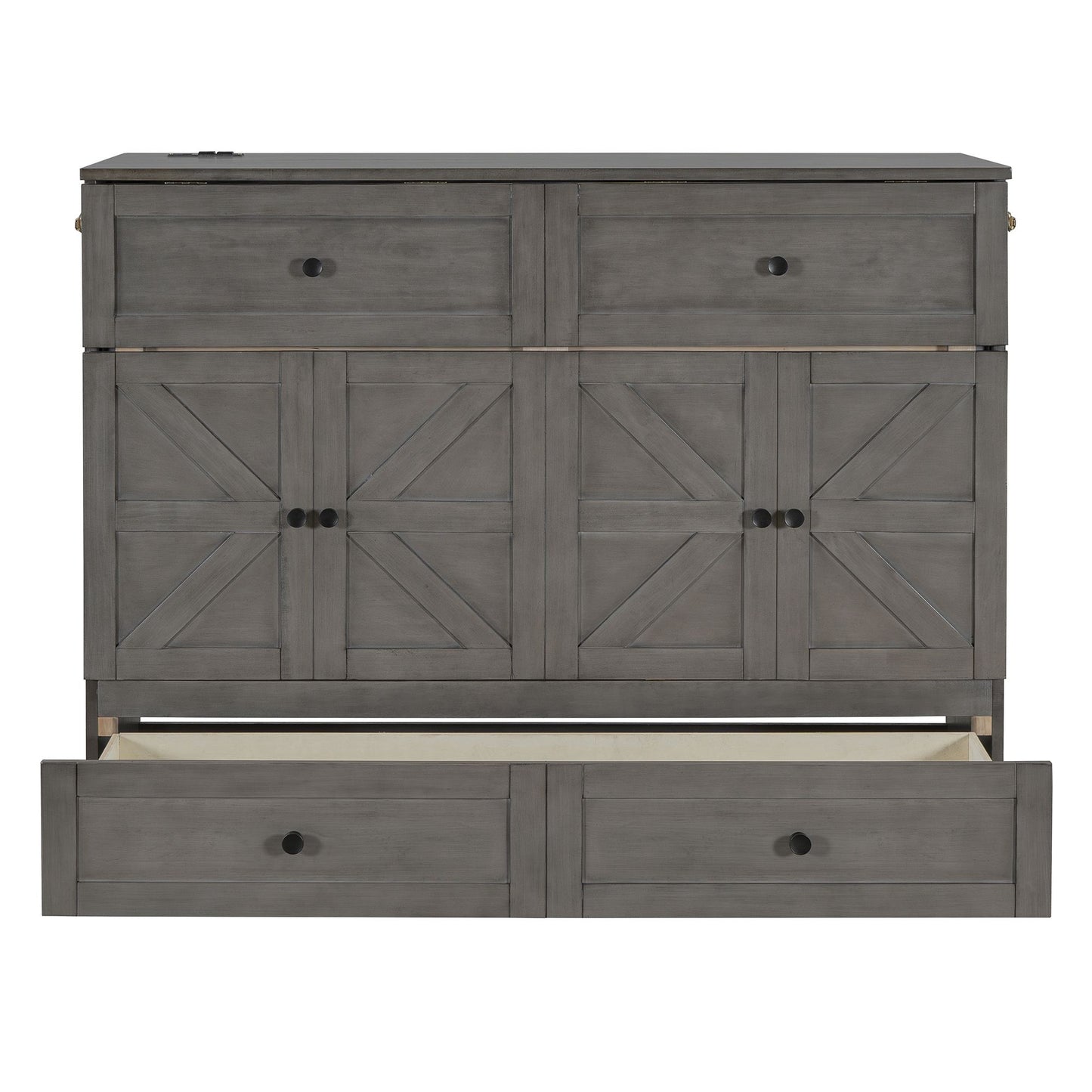 Full Size Murphy Bed with Large Drawers & USB Ports,Brushed Gray