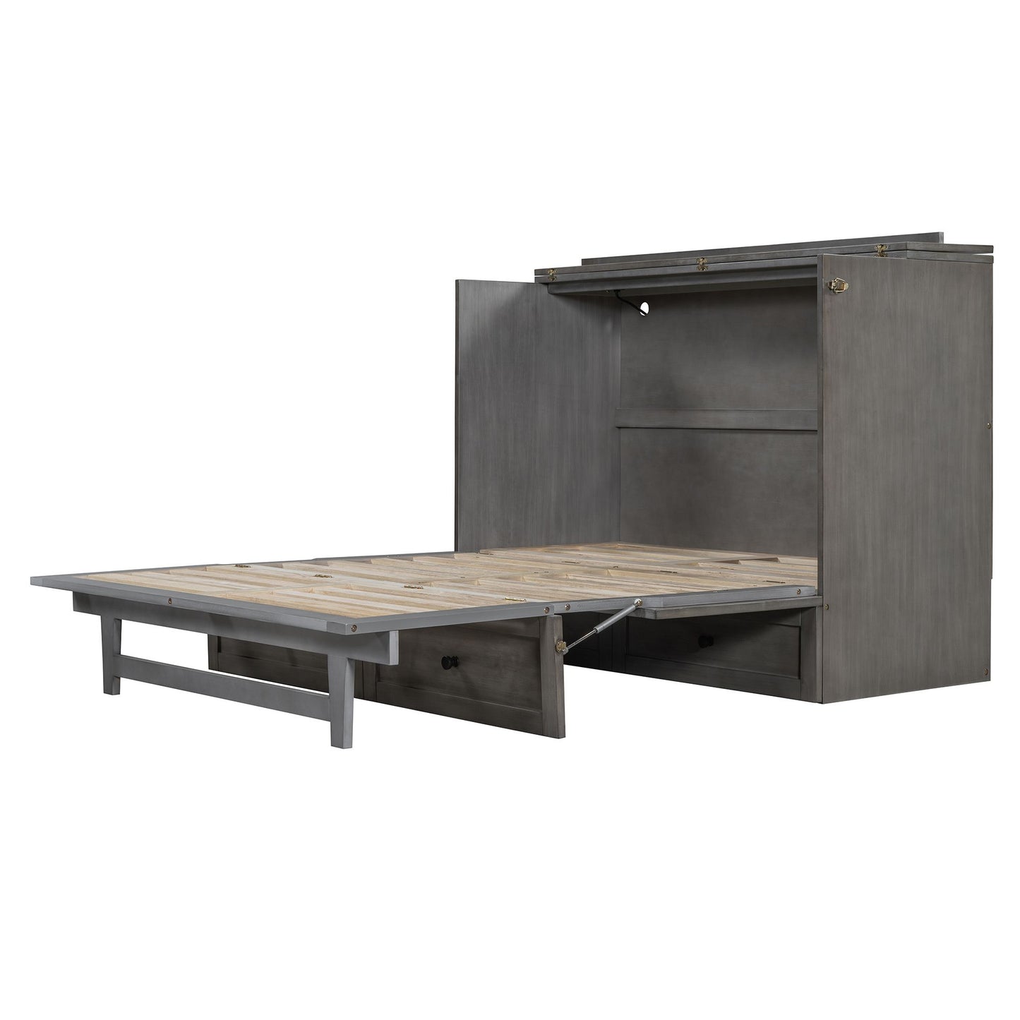 Full Size Murphy Bed with Large Drawers & USB Ports,Brushed Gray