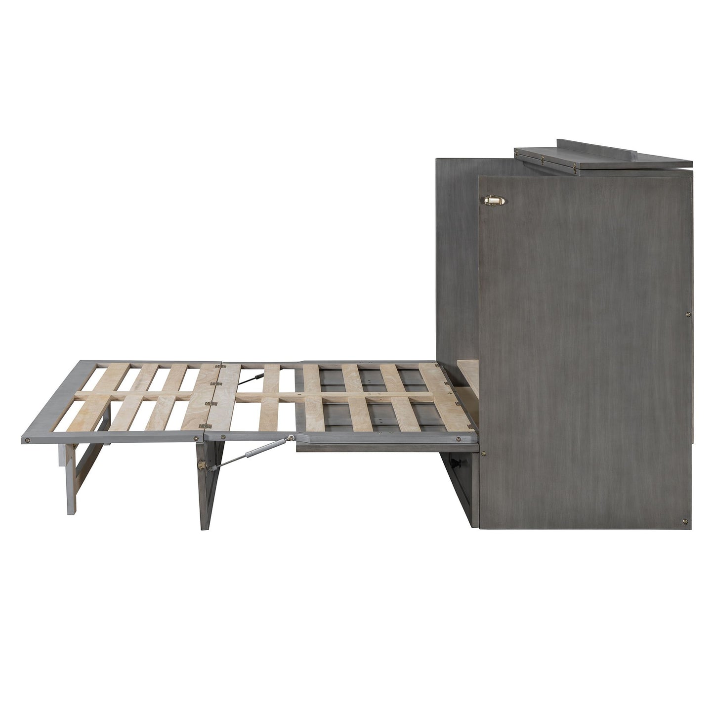 Full Size Murphy Bed with Large Drawers & USB Ports,Brushed Gray