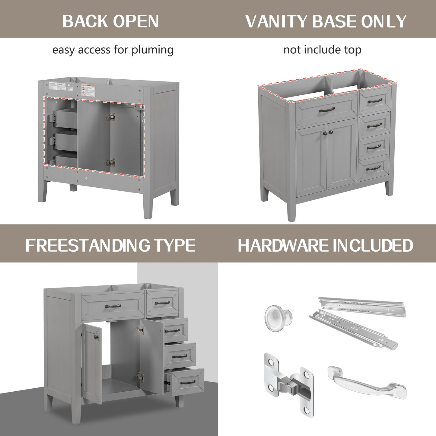 36" Bathroom Vanity without Sink