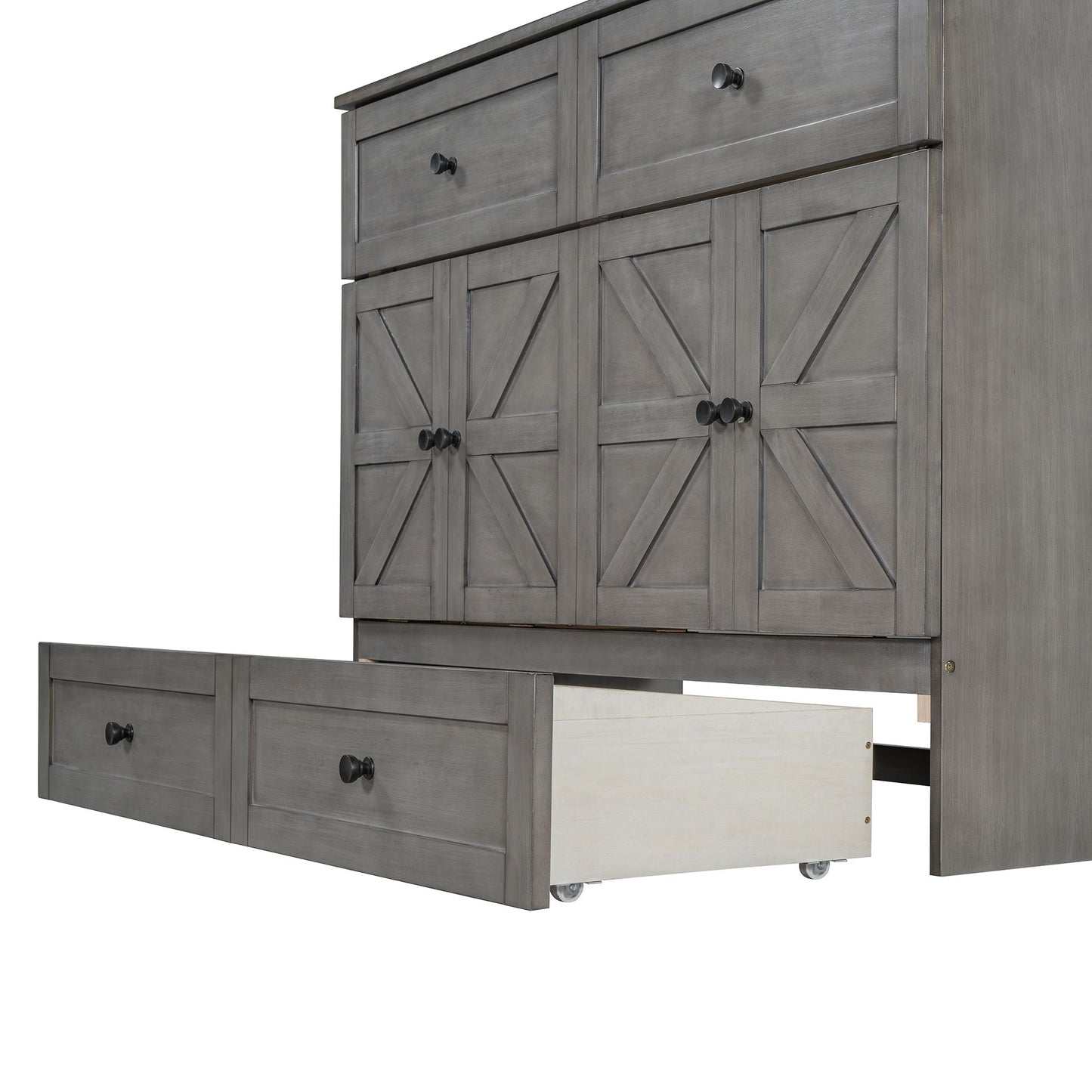 Full Size Murphy Bed with Large Drawers & USB Ports,Brushed Gray