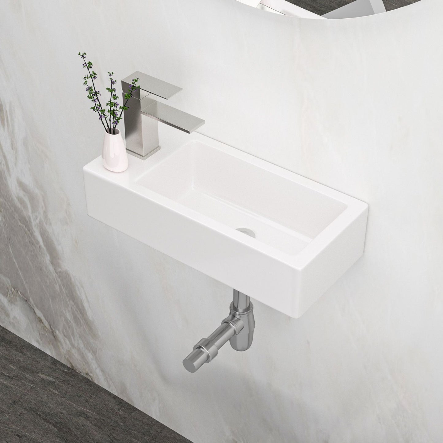 14.57x7.28 Inch White Ceramic Rectangle Wall Mount Bathroom Sink