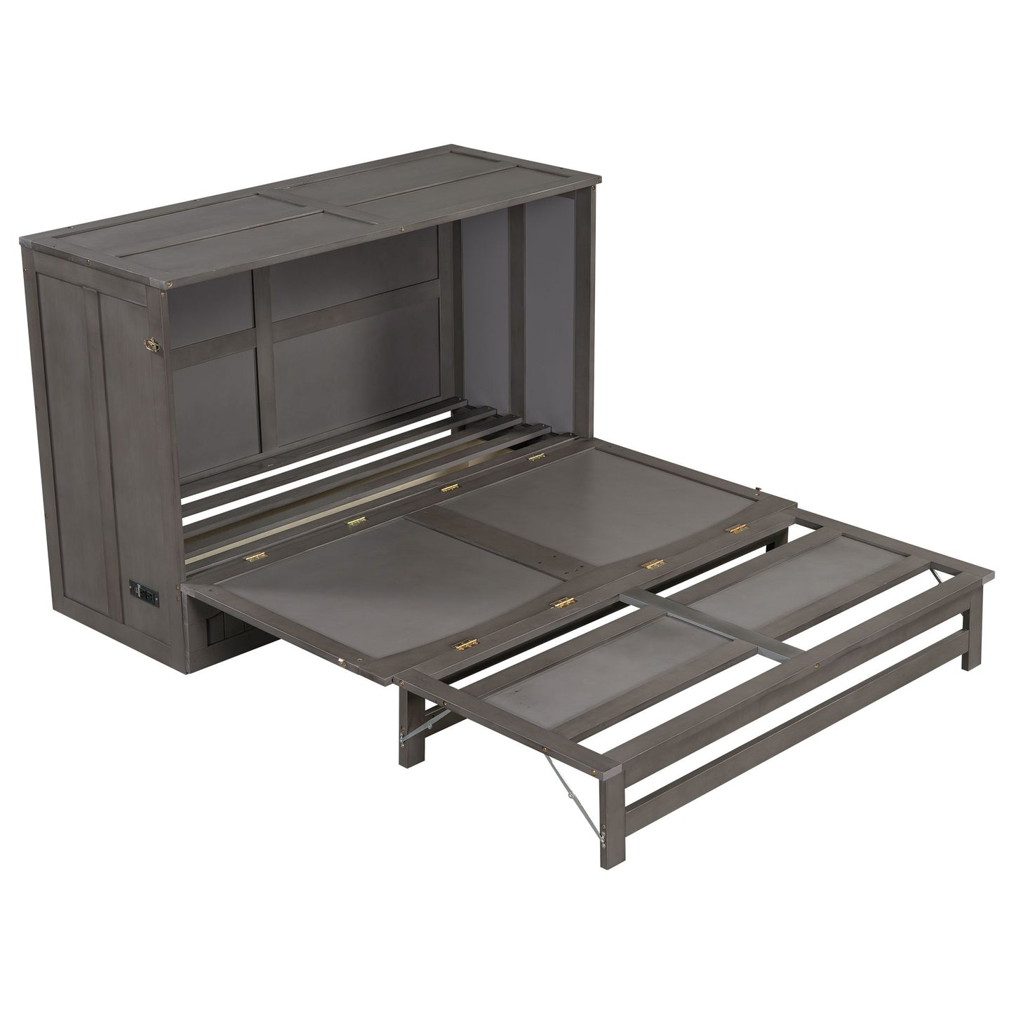 Queen Size Murphy Bed with Built-In Charging Station, Antique Grey