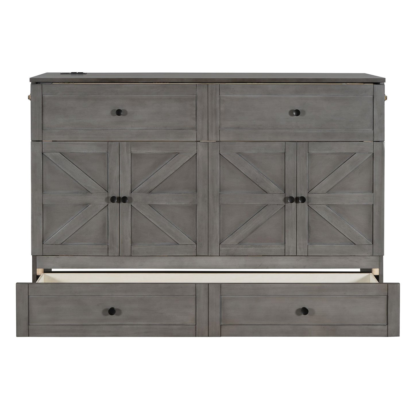 Queen Size Murphy Bed with Large Drawers & USB Ports
