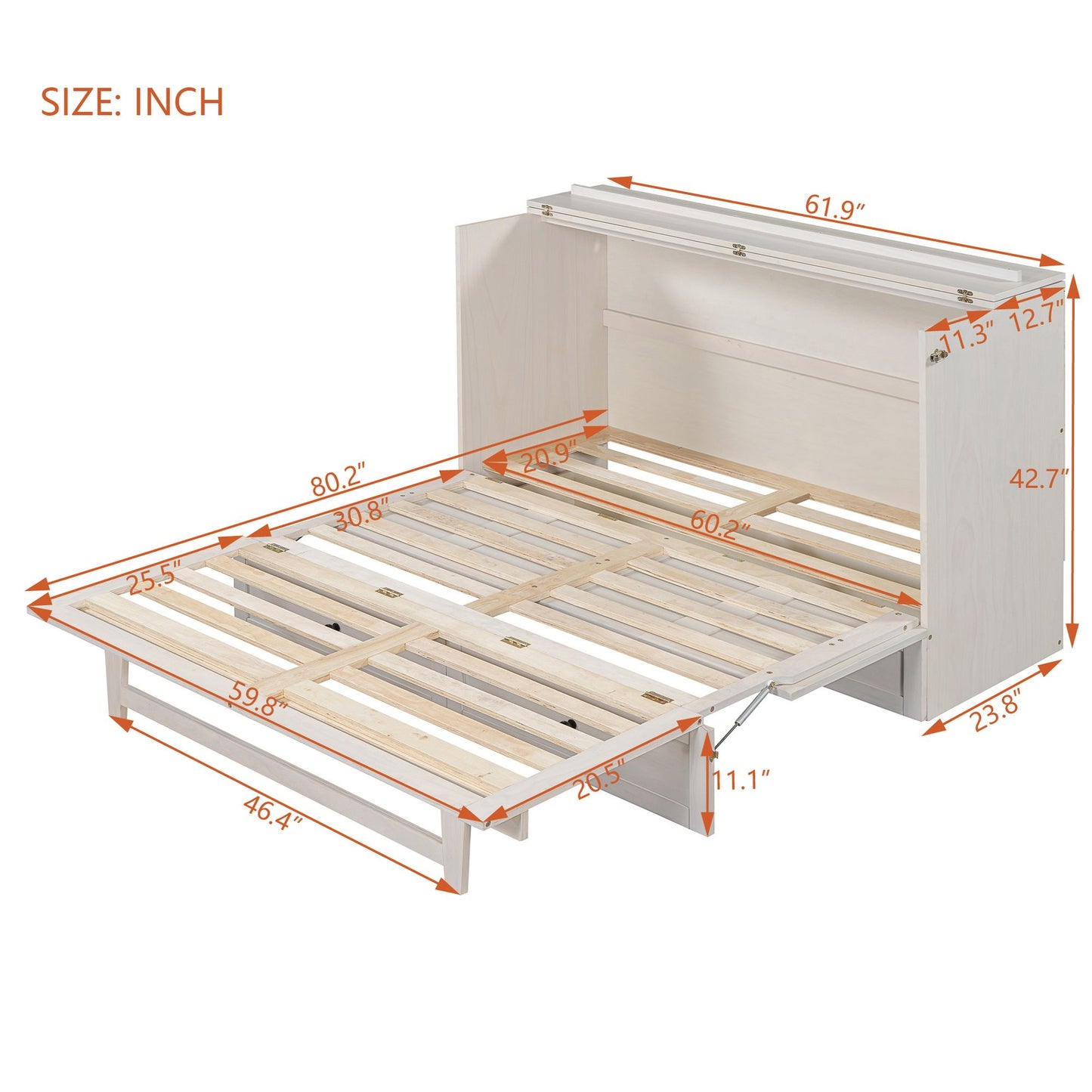 Queen Size Murphy Bed with Large Drawers & USB Ports