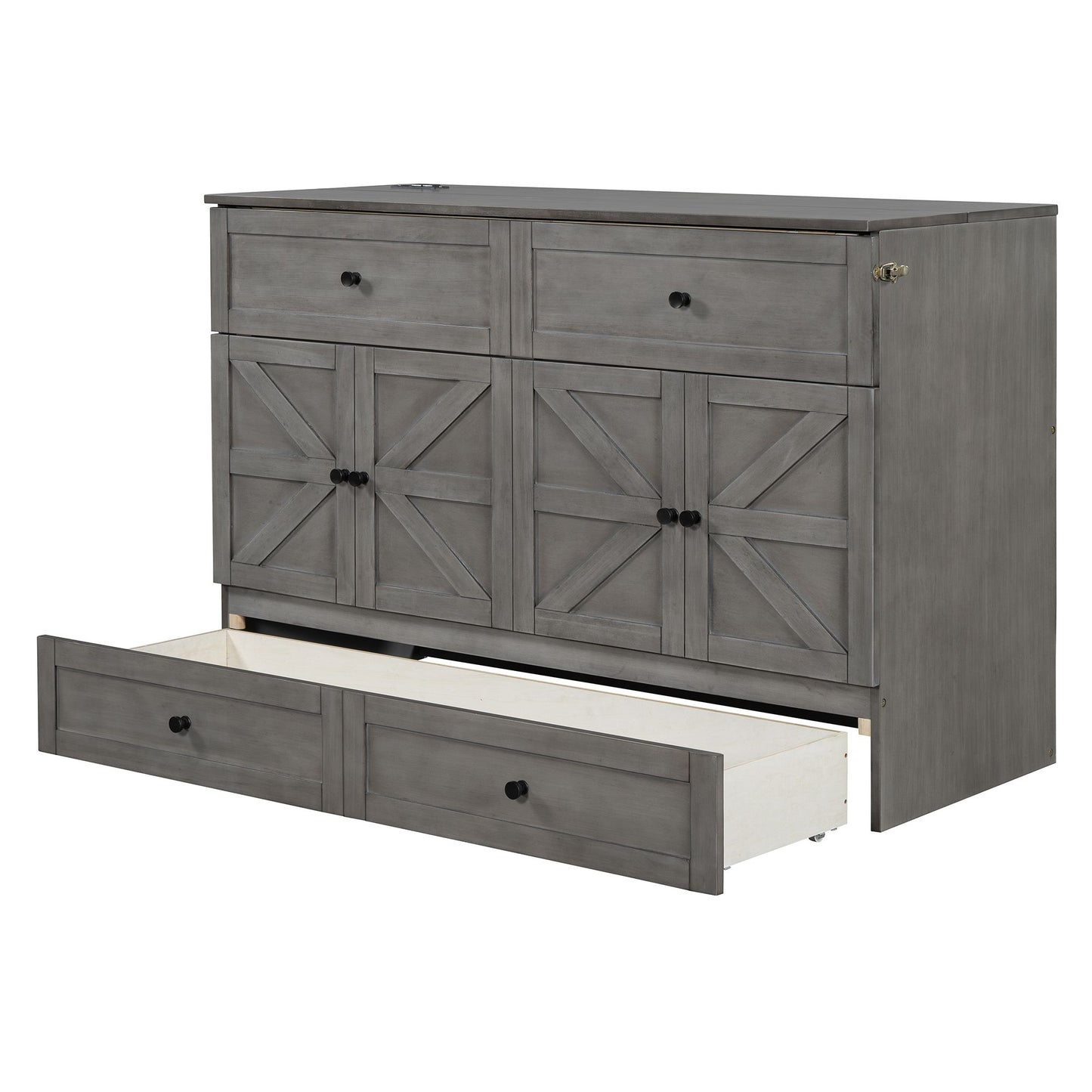 Queen Size Murphy Bed with Large Drawers & USB Ports