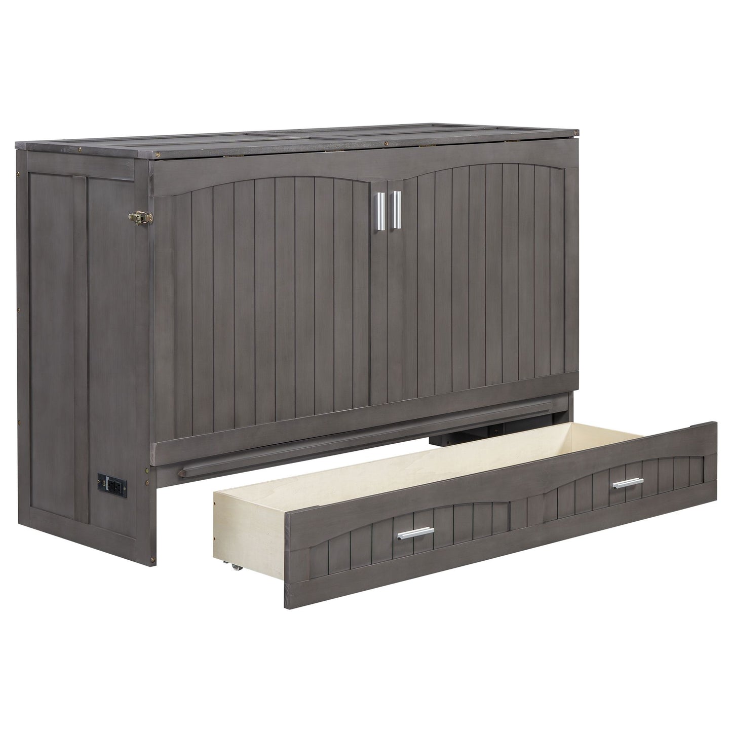 Queen Size Murphy Bed with Built-In Charging Station, Antique Grey