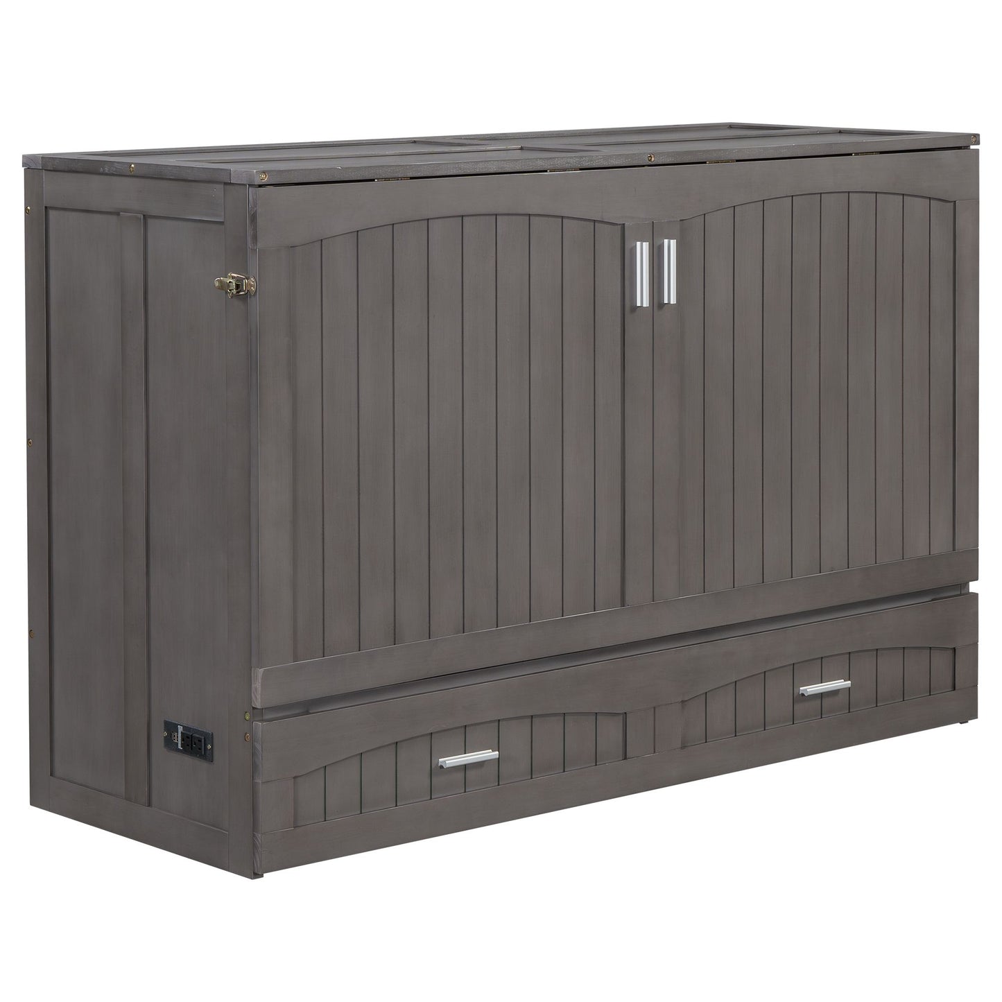 Queen Size Murphy Bed with Built-In Charging Station, Antique Grey