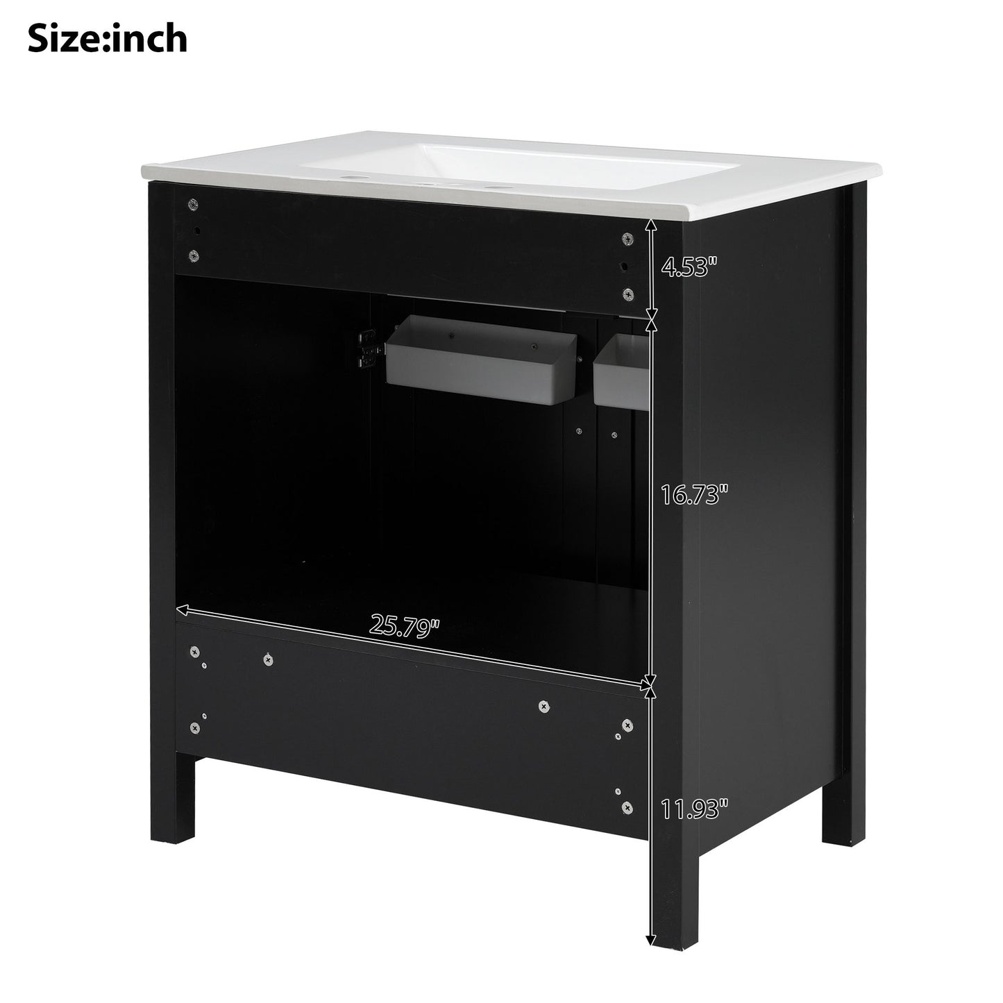 30-Inch Bathroom Vanity with Ceramic Sink and Ample Storage, Black