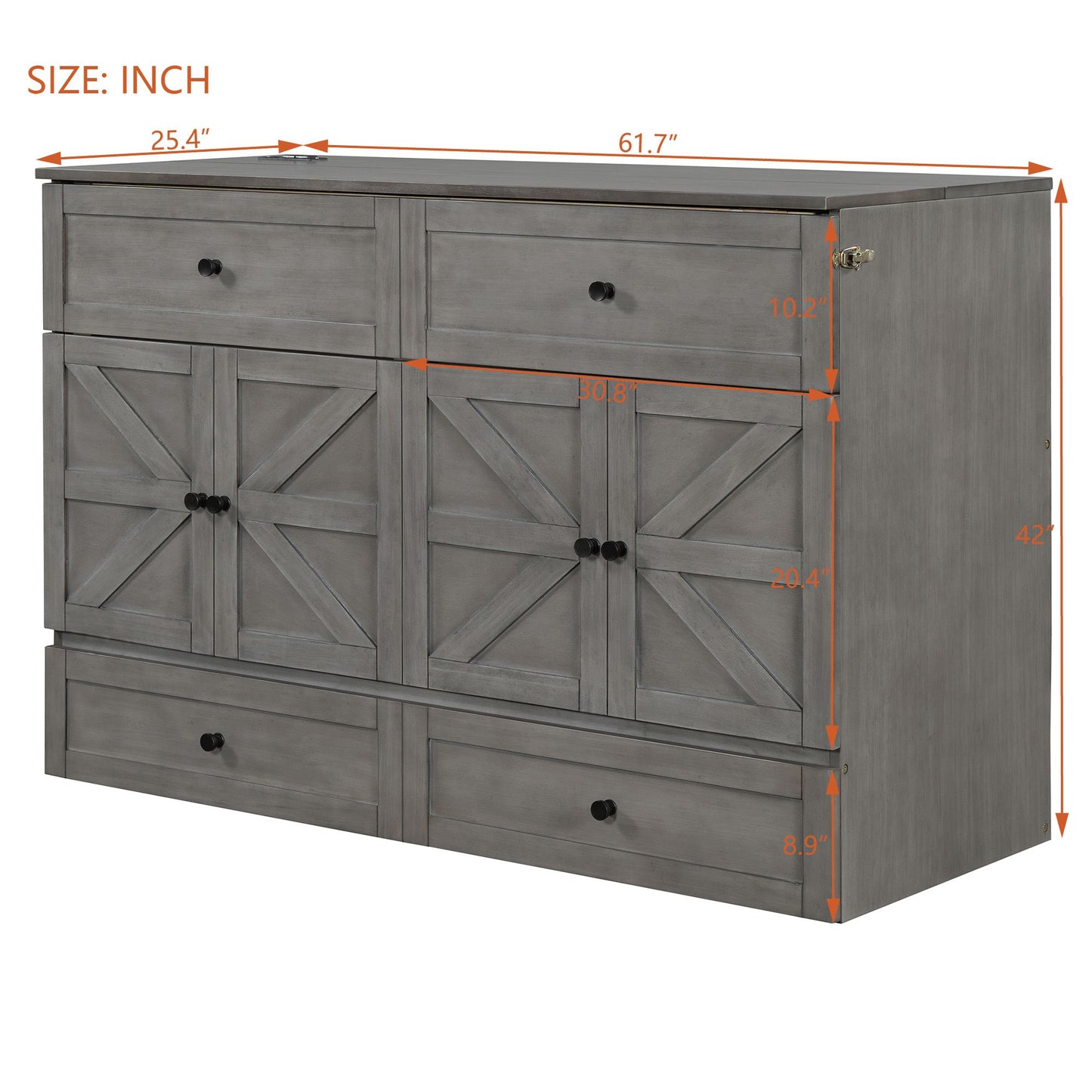 Queen Size Murphy Bed with Large Drawers & USB Ports