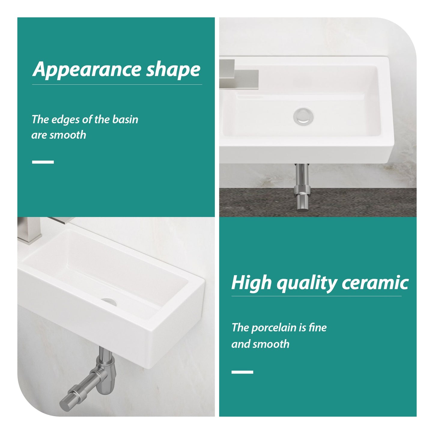 14.57x7.28 Inch White Ceramic Rectangle Wall Mount Bathroom Sink