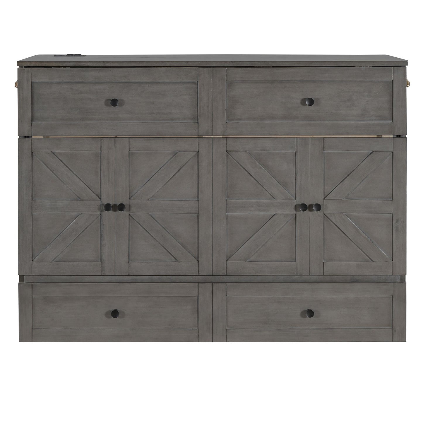 Full Size Murphy Bed with Large Drawers & USB Ports,Brushed Gray