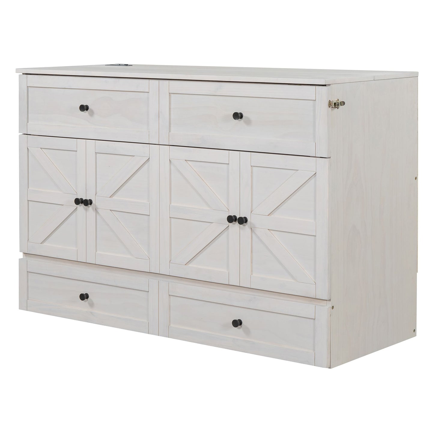 Queen Size Murphy Bed with Large Drawers & USB Ports