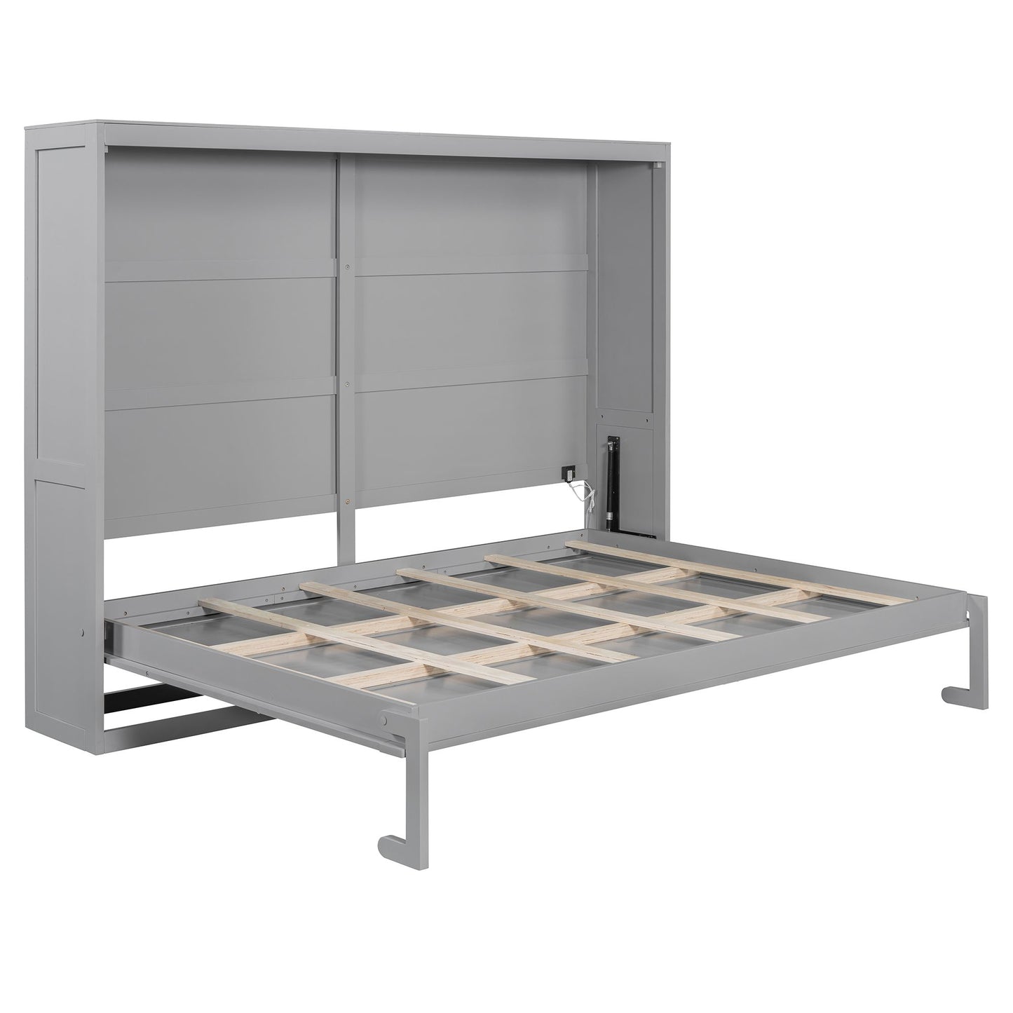 Queen Size Murphy Bed Wall Bed Modern design with LED Lights,Gray