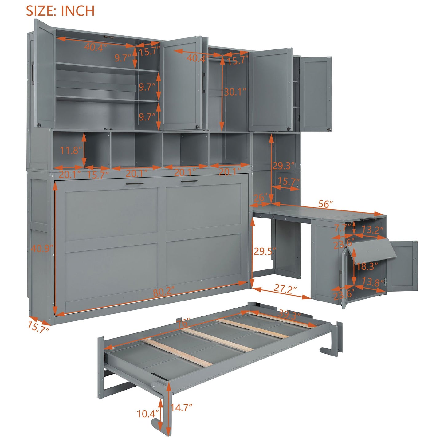 Twin Size Murphy Bed Wall Bed with Closet