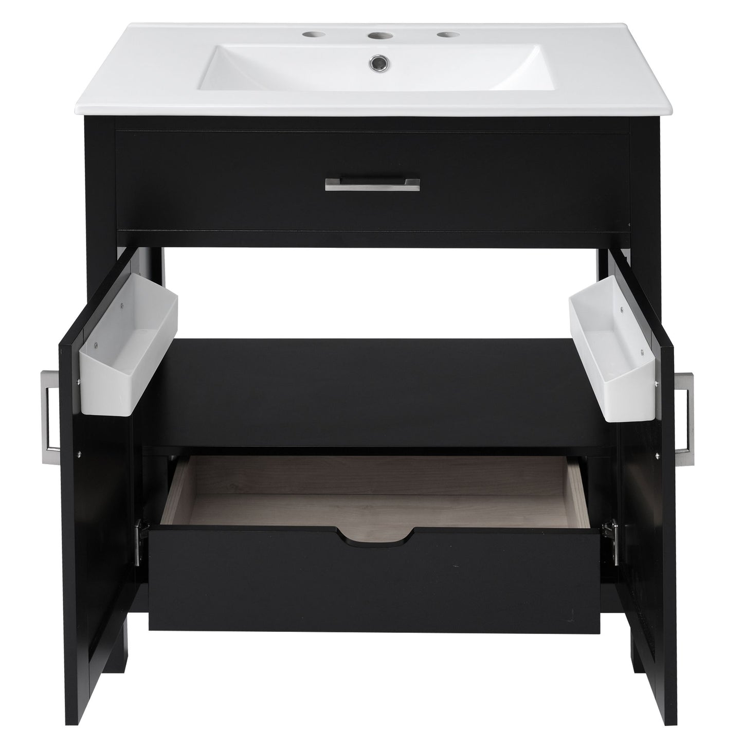 30-Inch Bathroom Vanity with Ceramic Sink and Ample Storage, Black