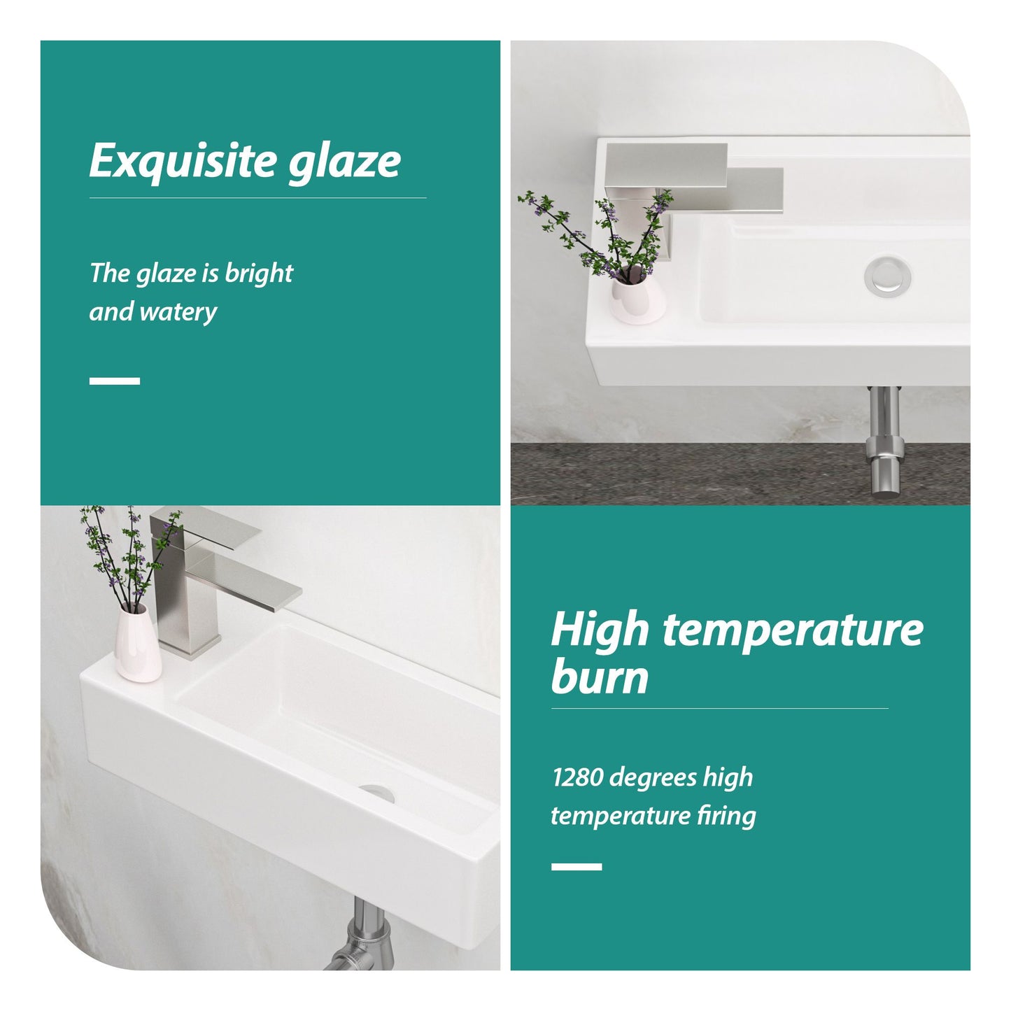 14.57x7.28 Inch White Ceramic Rectangle Wall Mount Bathroom Sink