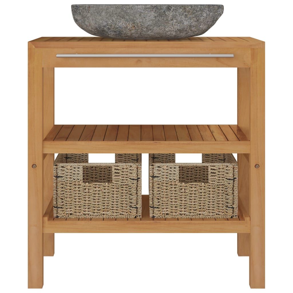 Bathroom Vanity Cabinet Solid Teak with Riverstone Sink