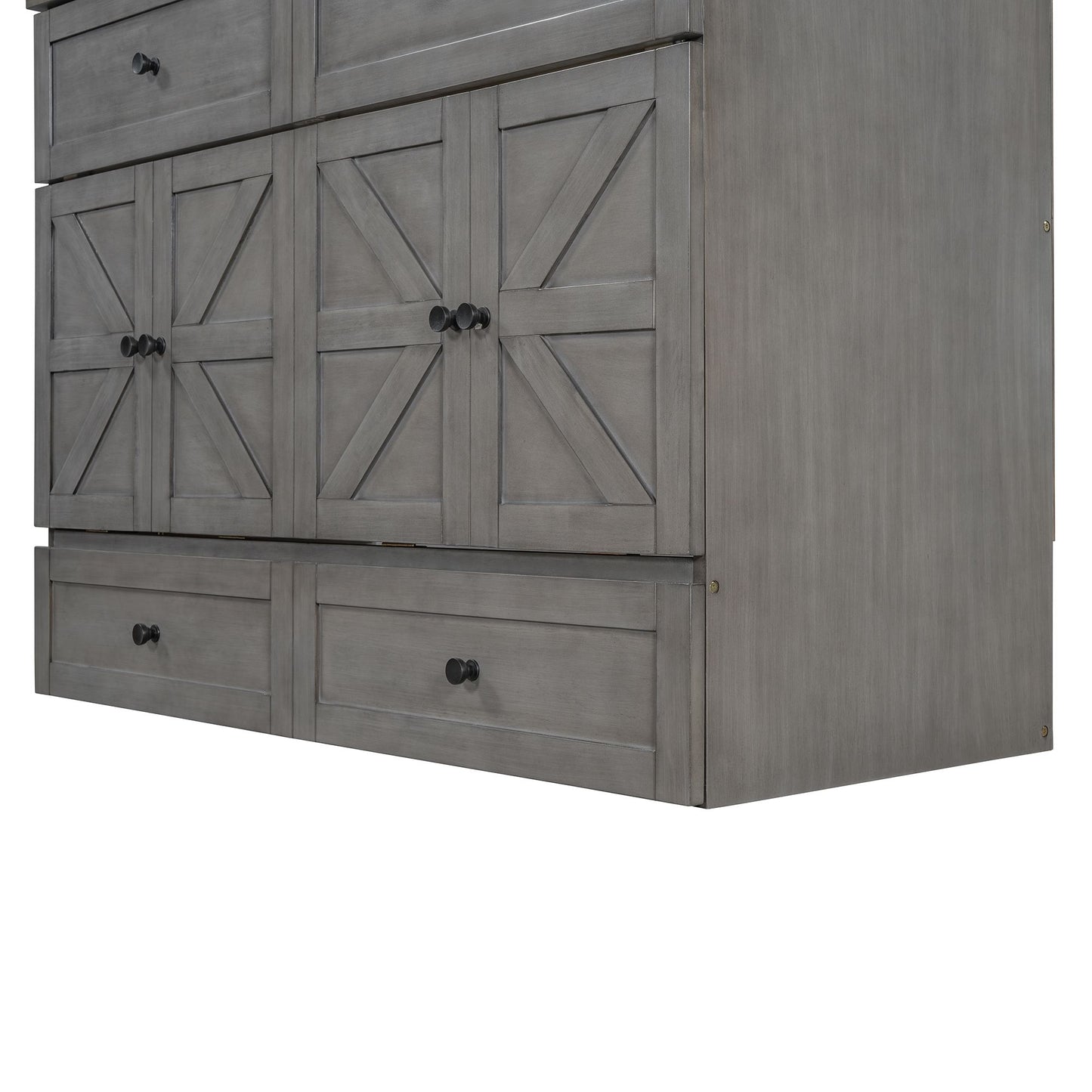 Full Size Murphy Bed with Large Drawers & USB Ports,Brushed Gray