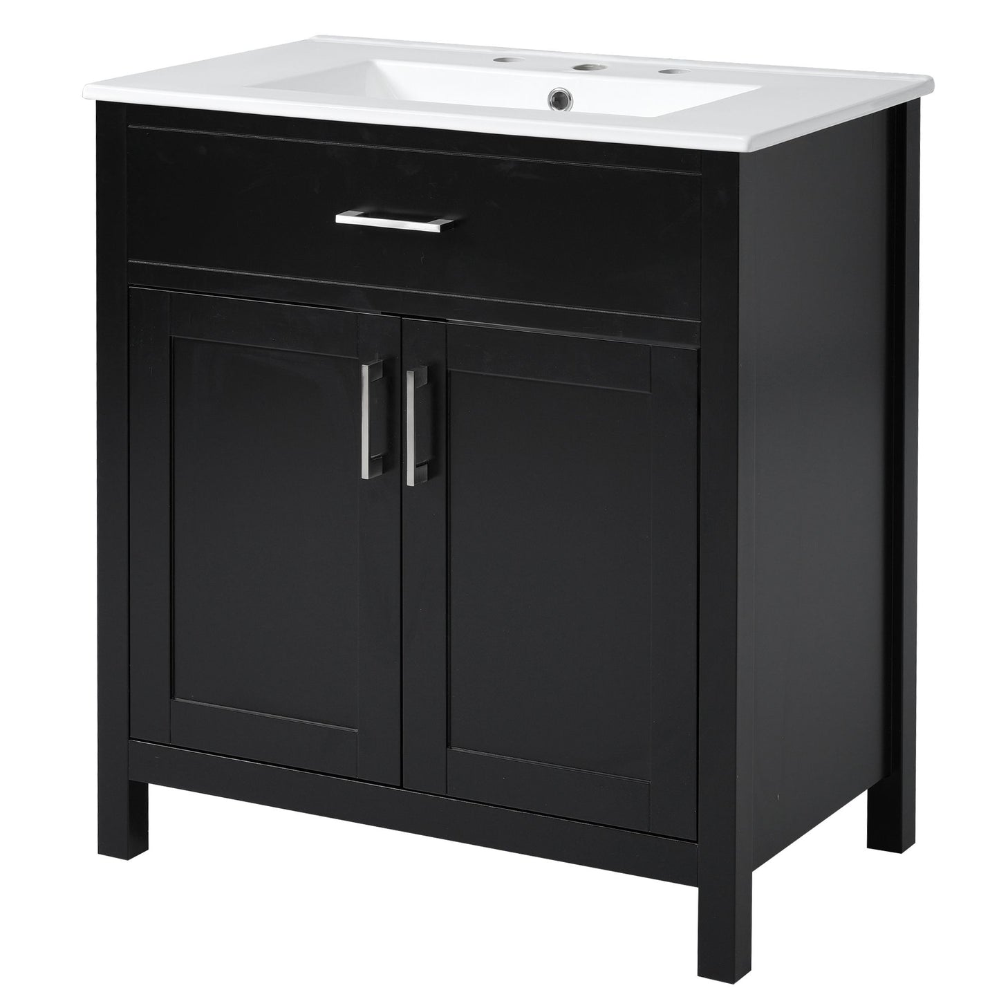 30-Inch Bathroom Vanity with Ceramic Sink and Ample Storage, Black