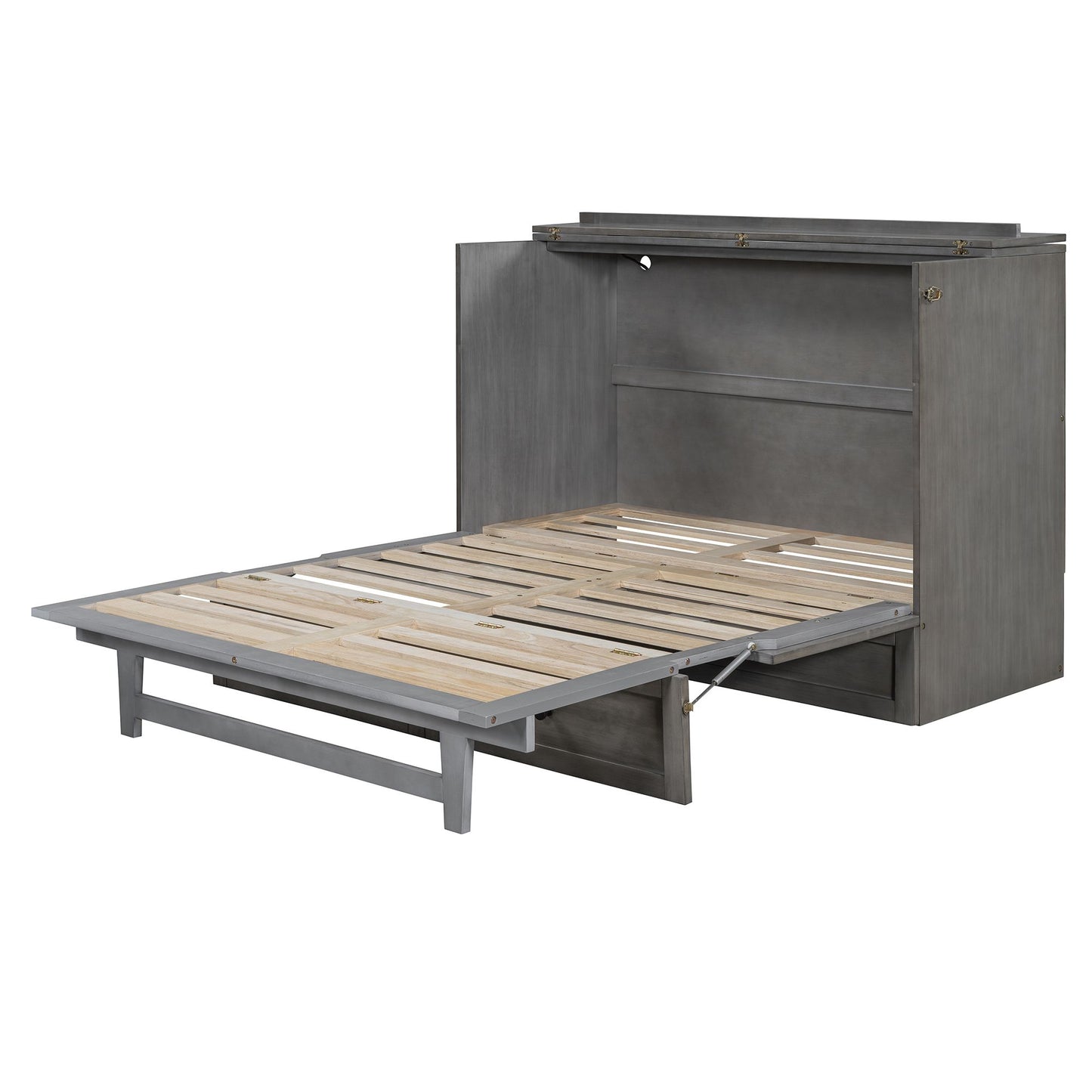 Full Size Murphy Bed with Large Drawers & USB Ports,Brushed Gray