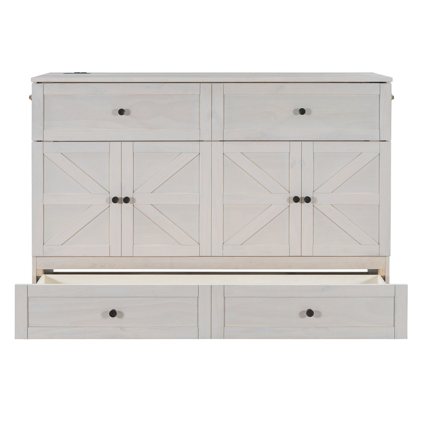 Queen Size Murphy Bed with Large Drawers & USB Ports