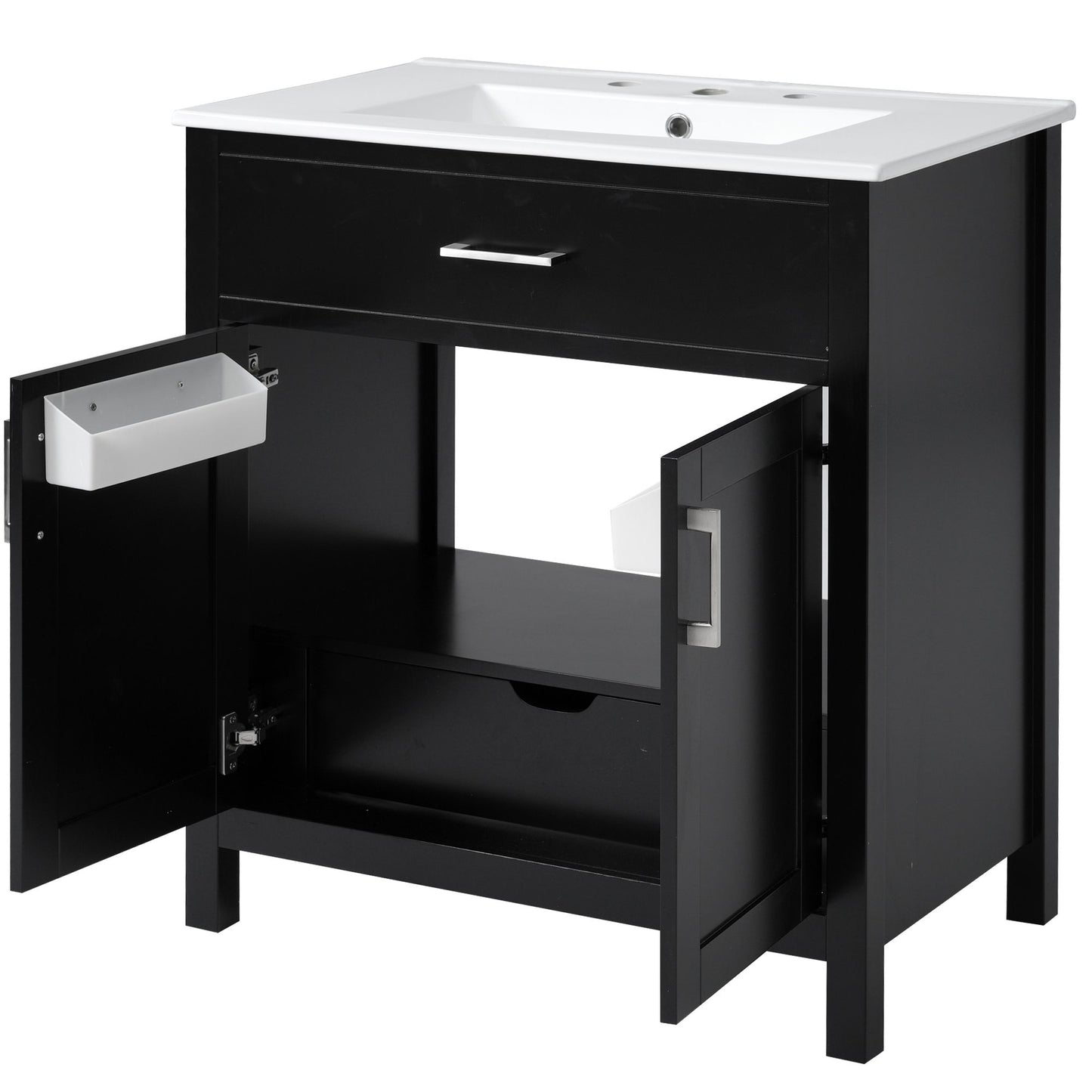 30-Inch Bathroom Vanity with Ceramic Sink and Ample Storage, Black