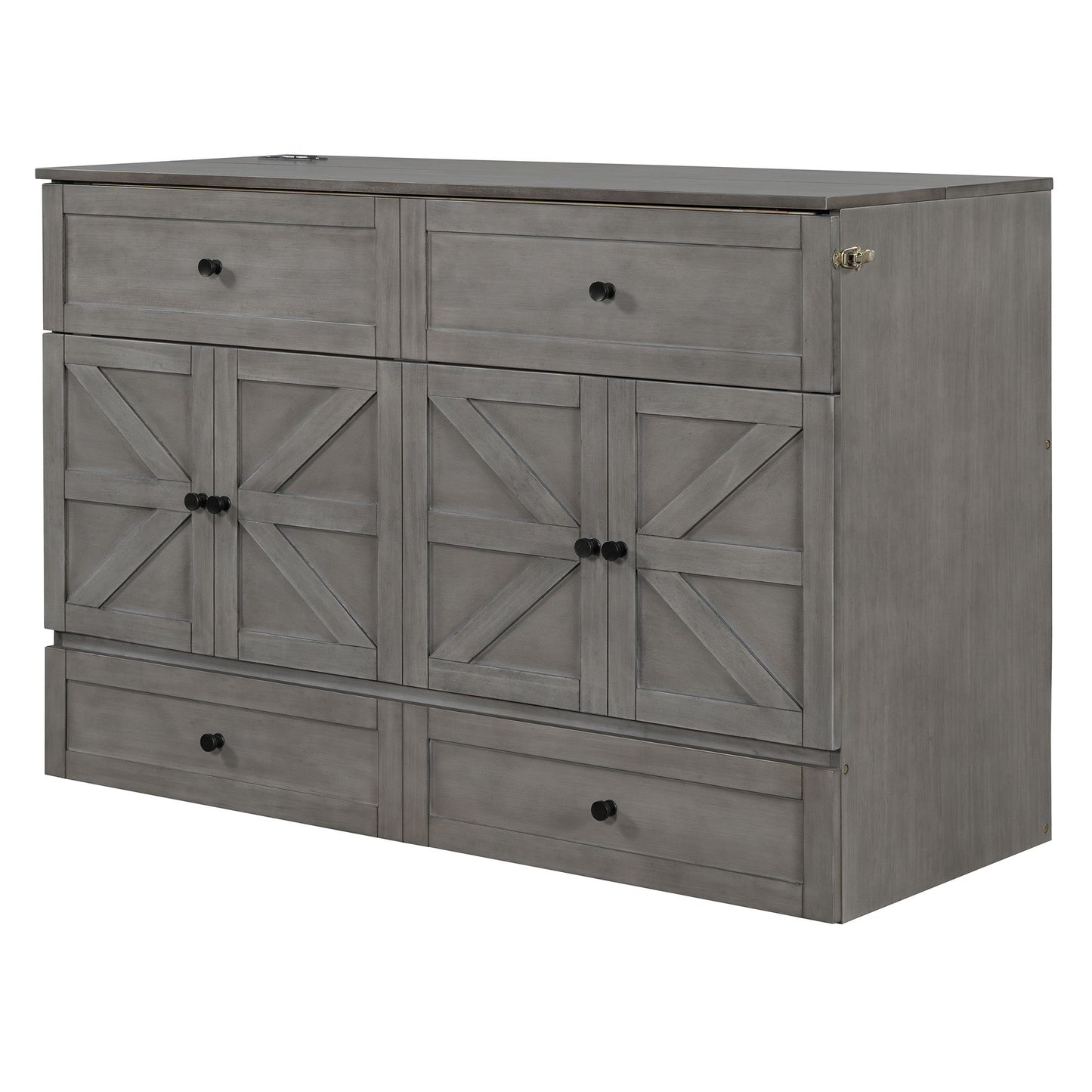 Queen Size Murphy Bed with Large Drawers & USB Ports