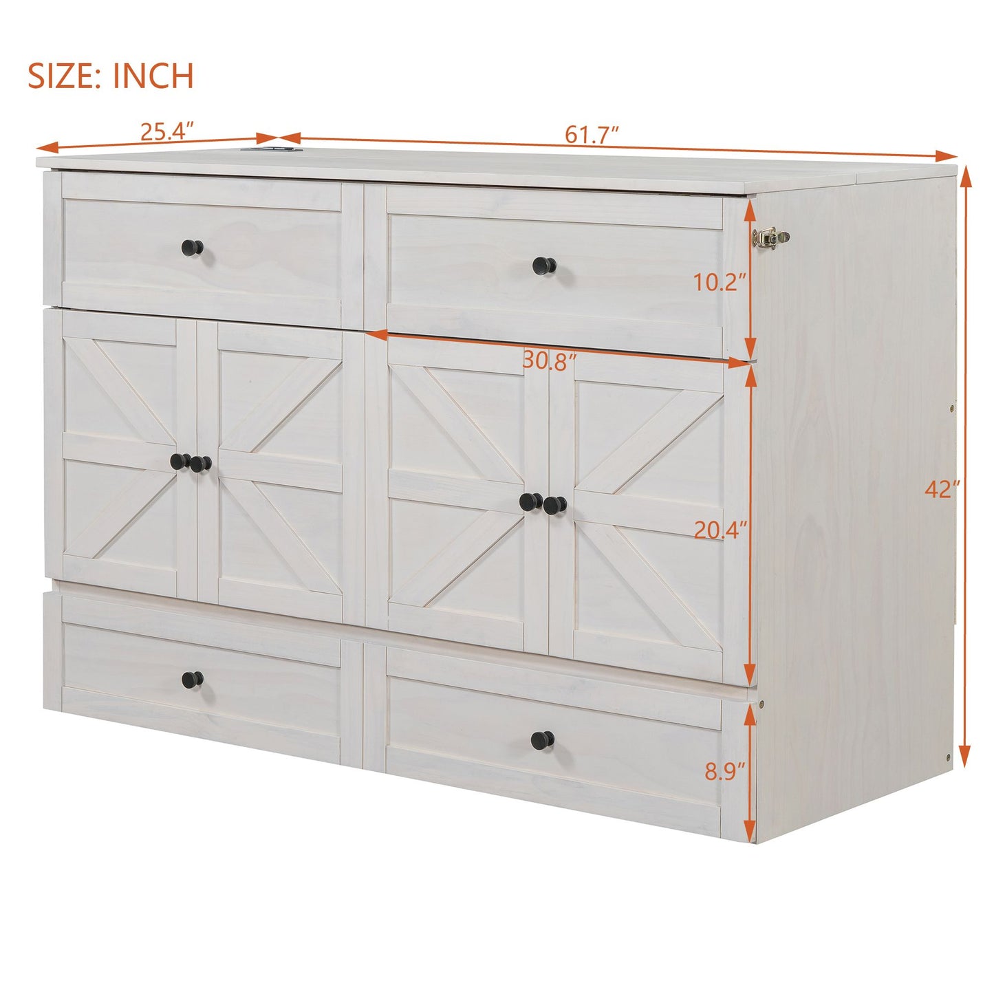 Queen Size Murphy Bed with Large Drawers & USB Ports