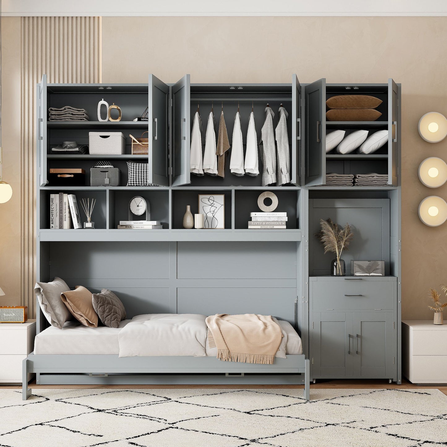 Twin Size Murphy Bed Wall Bed with Closet