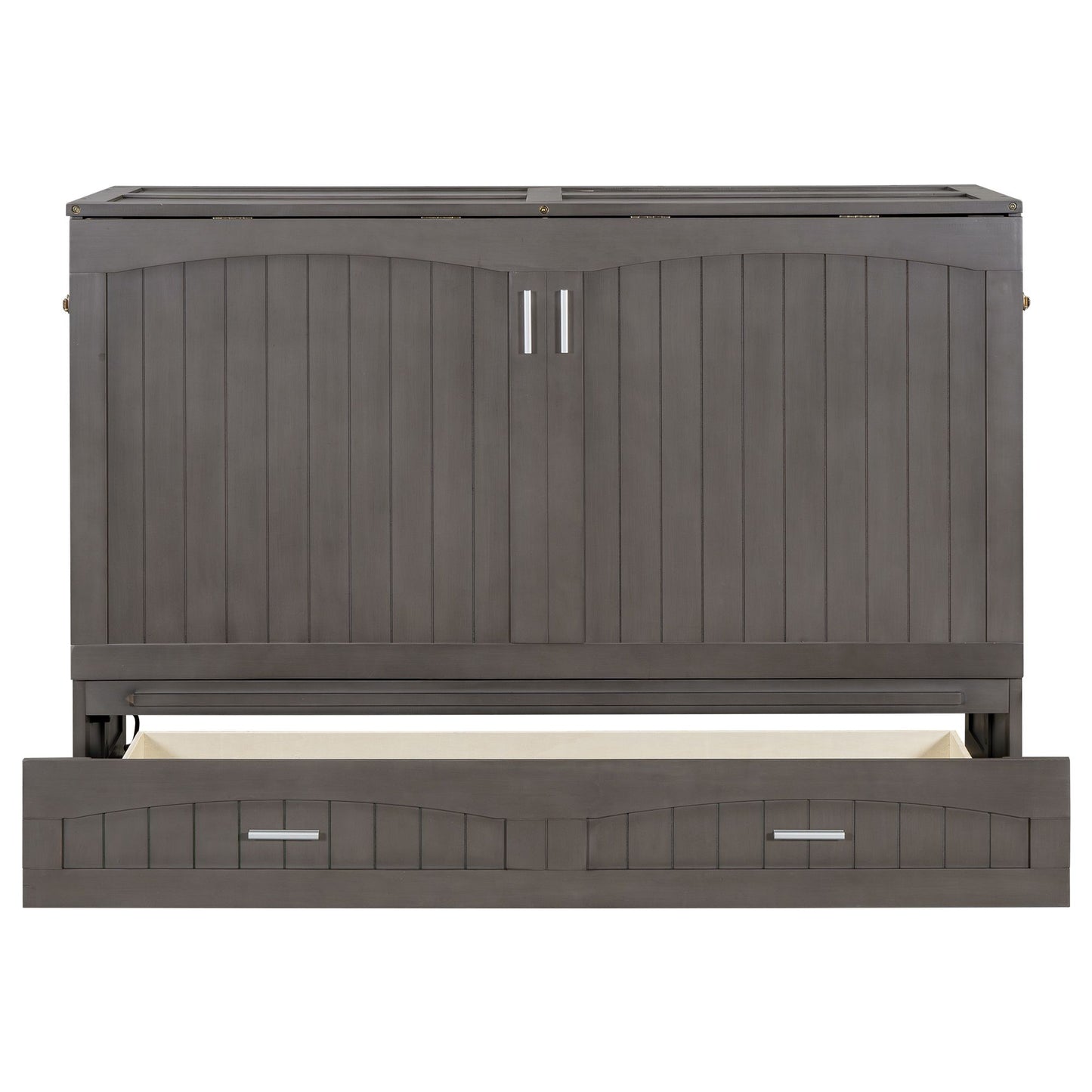 Queen Size Murphy Bed with Built-In Charging Station, Antique Grey
