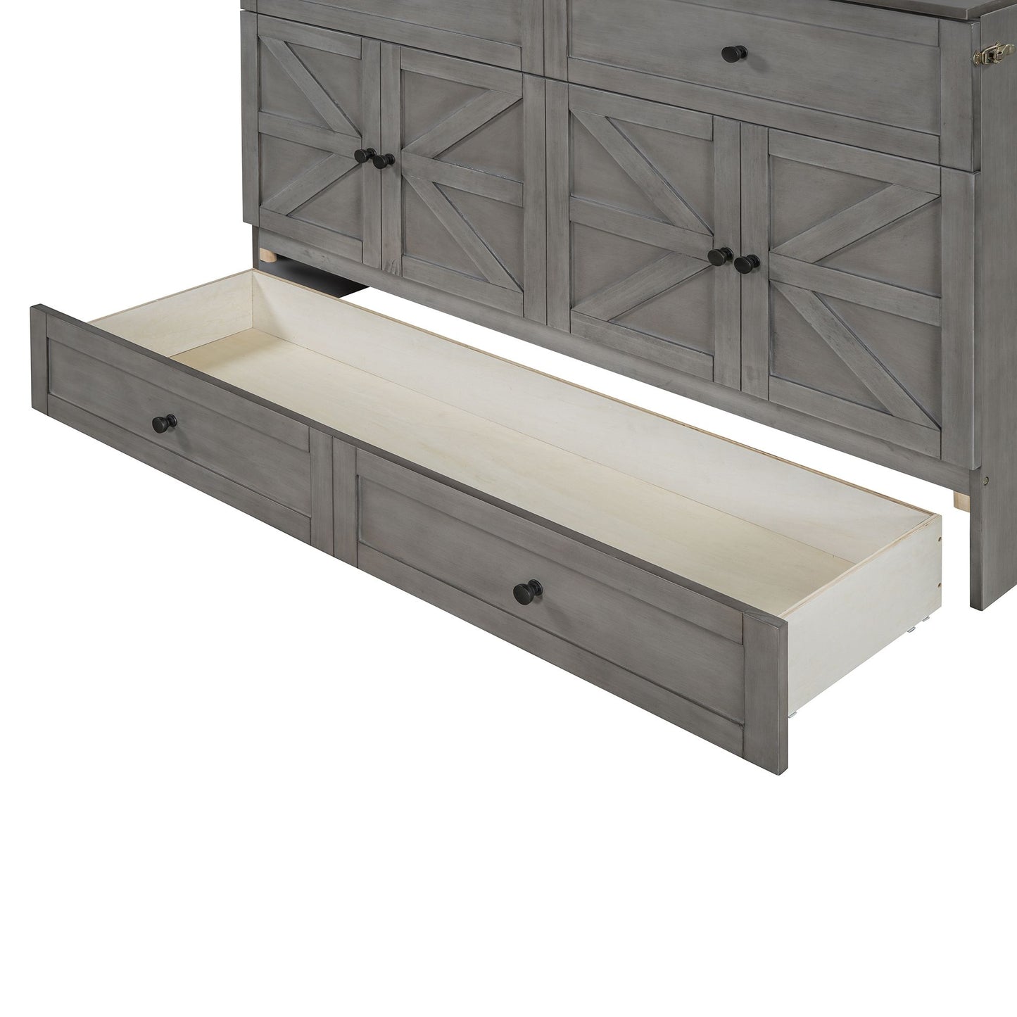 Queen Size Murphy Bed with Large Drawers & USB Ports