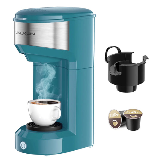 Coffee Maker, Single Serve Coffee Maker Machine 6 to 14 Oz with Permanent Filter, Compatible with K Cup Pod & Ground Coffee, Mini Size Green
