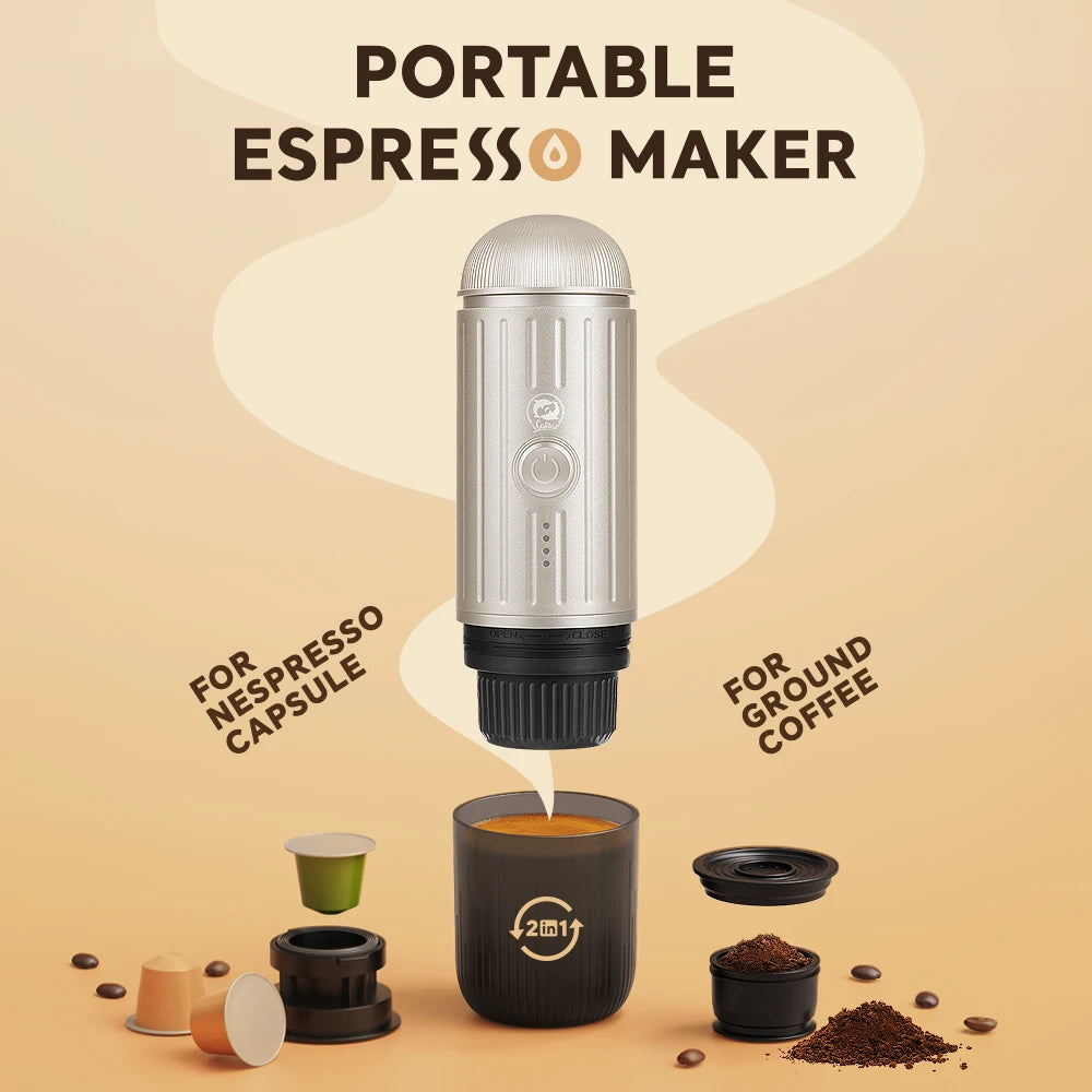 Portable Espresso Coffee Maker Electric Coffee Machine 19Bar Automatic Heating Fit Nespresso Capsule Pods Ground Coffee