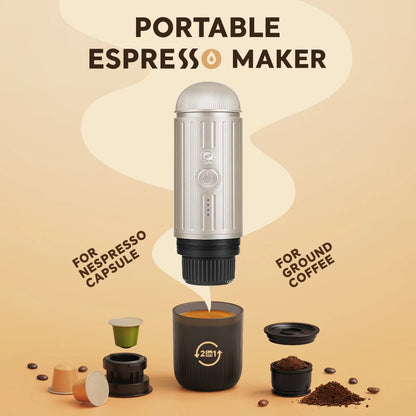 Portable Espresso Coffee Maker Electric Coffee Machine 19Bar Automatic Heating Fit Nespresso Capsule Pods Ground Coffee