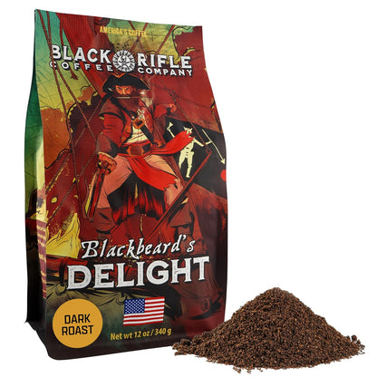 Blackbeard'S Delight, 12Oz Bag, Ground Coffee Dark Roast - Roasted Blend Made from Arabica Beans - Colombian & Brazilian Beans - Veteran Founded & American Made